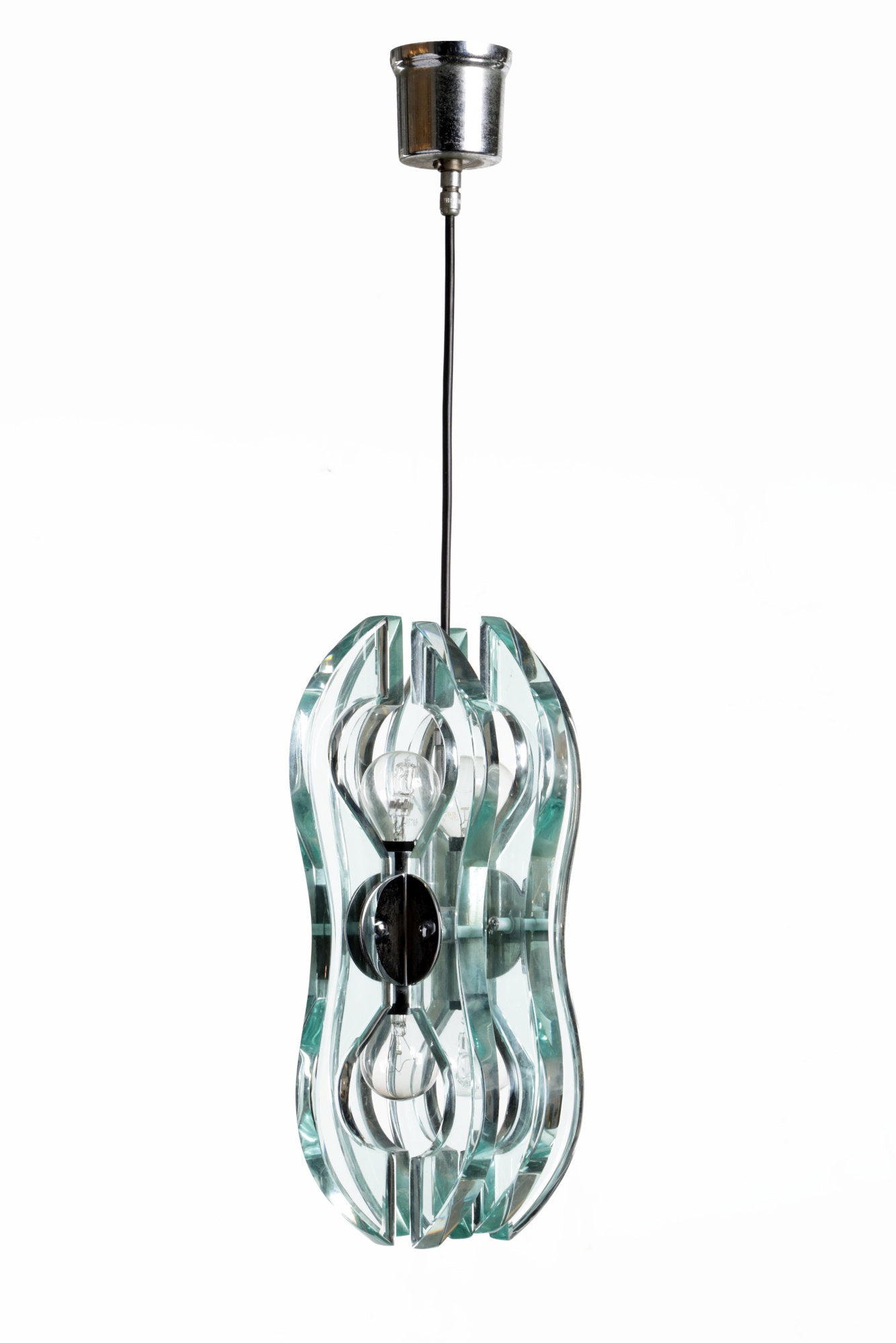 70s glass and steel pendant lamp