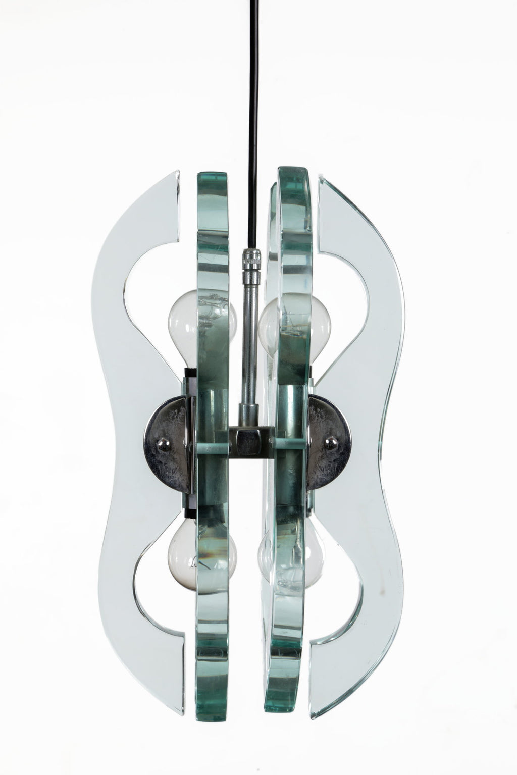 70s glass and steel pendant lamp
