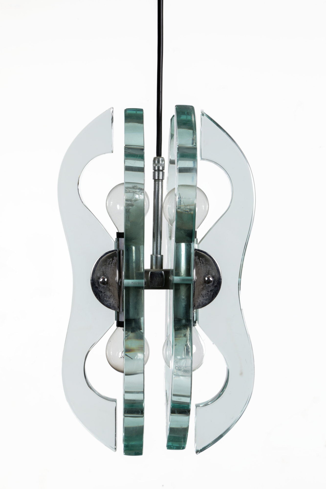 70s glass and steel pendant lamp