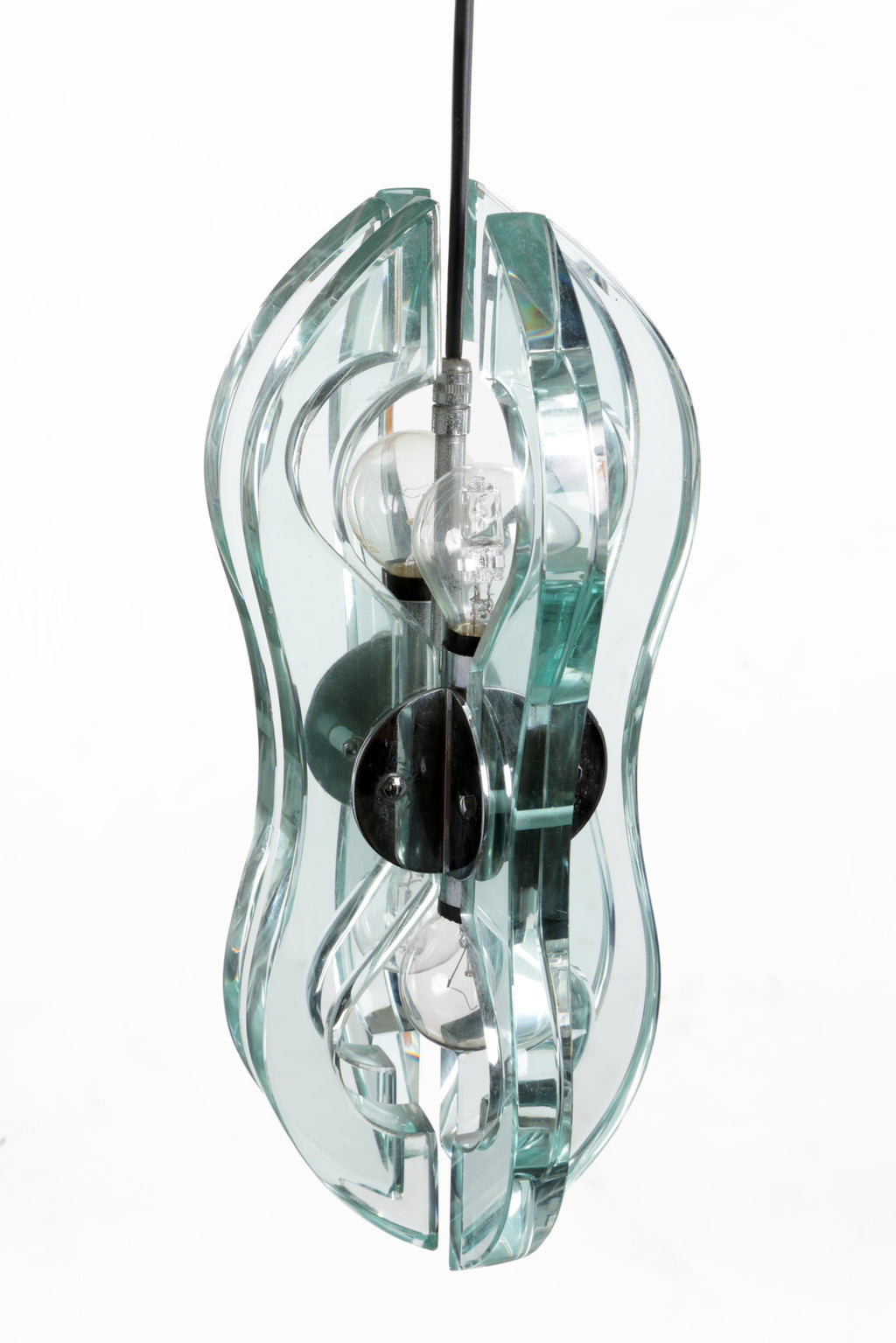 70s glass and steel pendant lamp