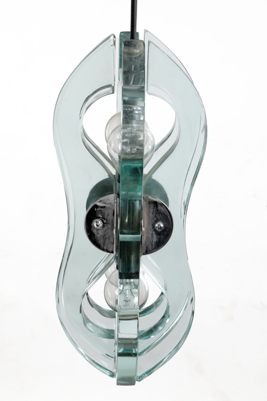 70s glass and steel pendant lamp