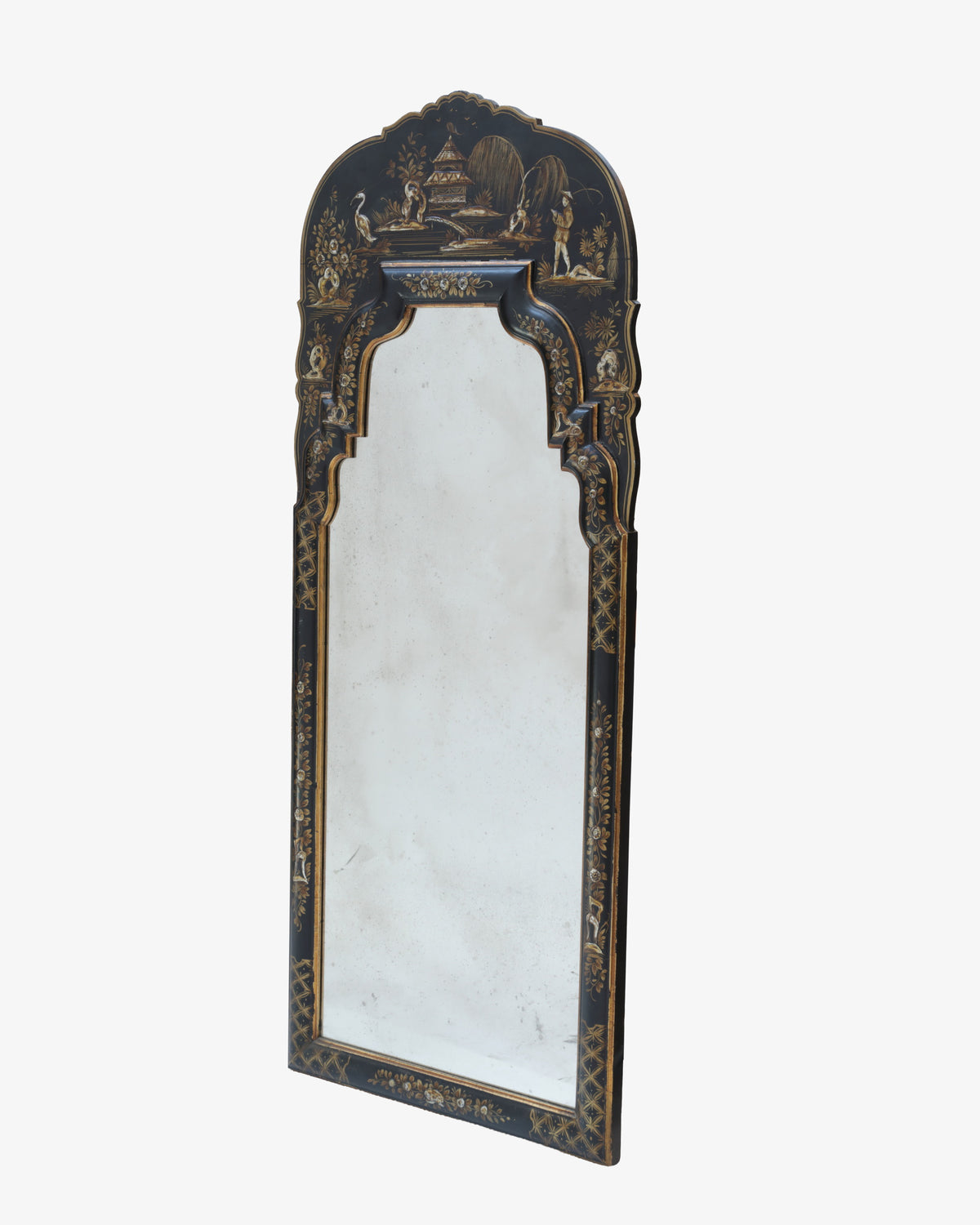 1950s black and gold Chinoiserie mirror