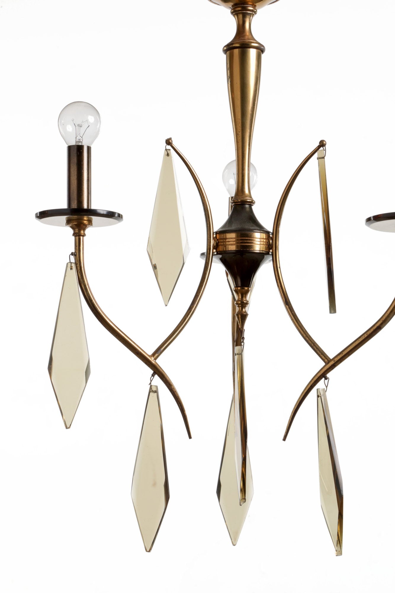 Chandelier 3 lights smoked and brass drops
