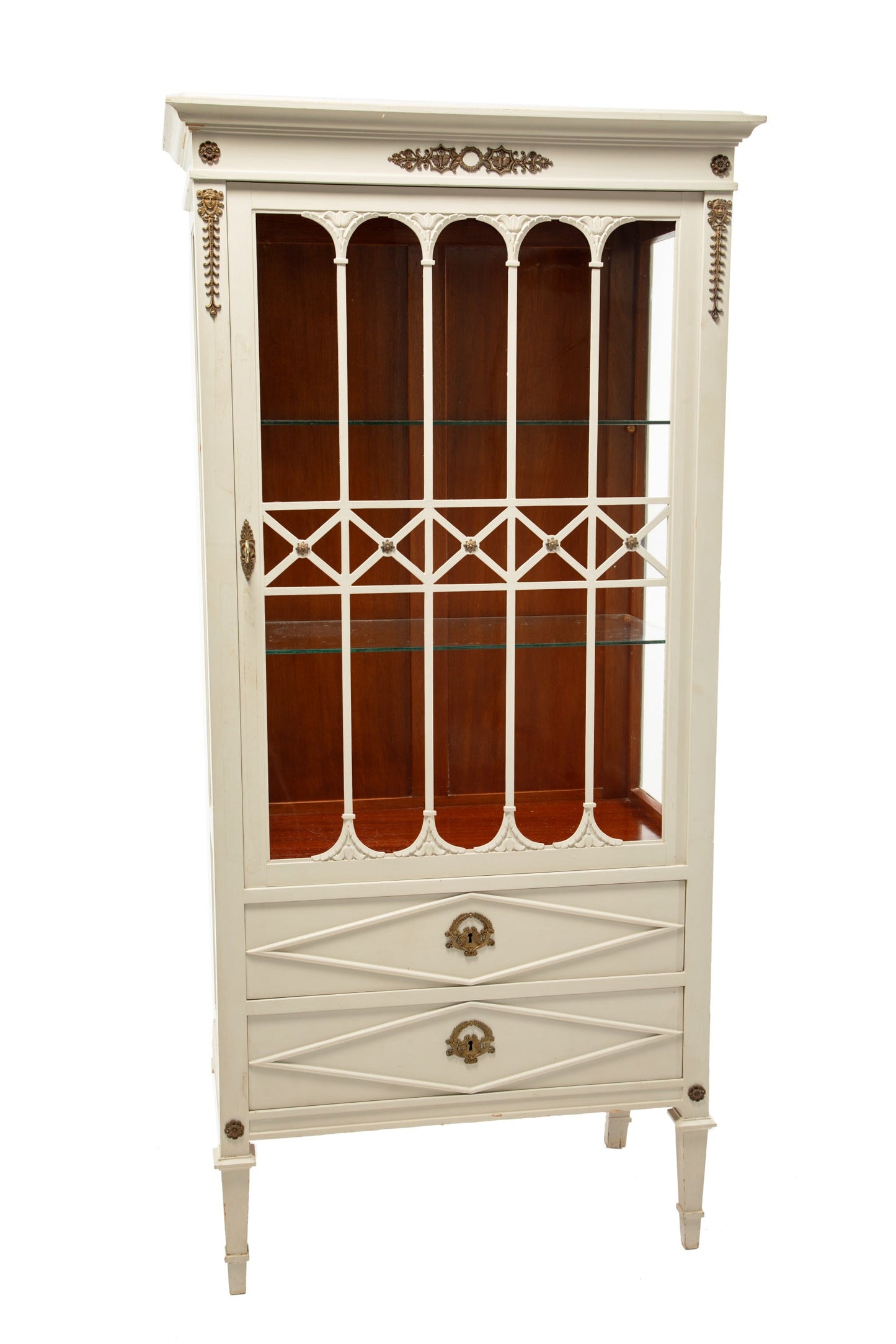 Ivory lacquered display cabinet with 1 door from the 1950s