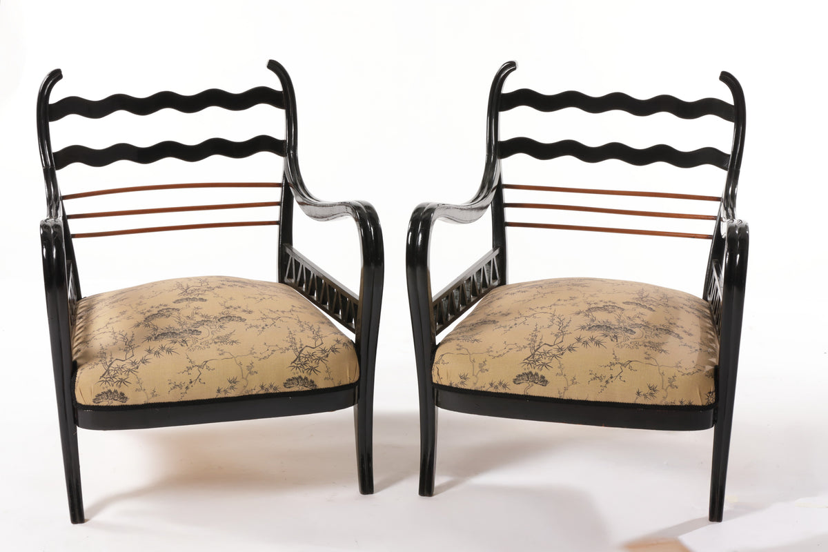 Pair of armchairs attributed to Paolo Buffa reinterpreted by triplef
