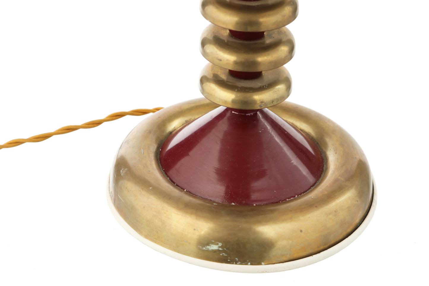 70s lamp with brass circles and burgundy lacquer