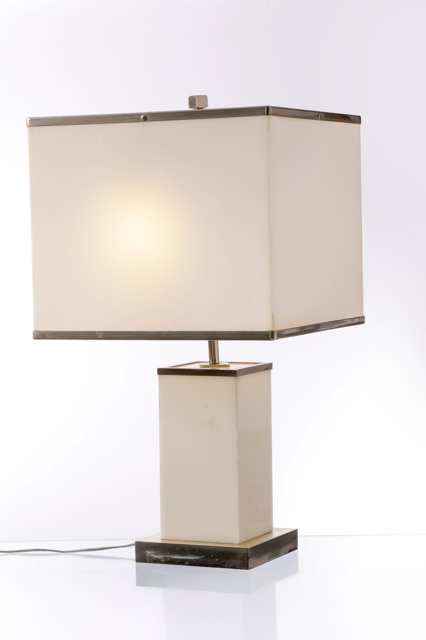 Steel and white plexiglass table lamp from the 70s