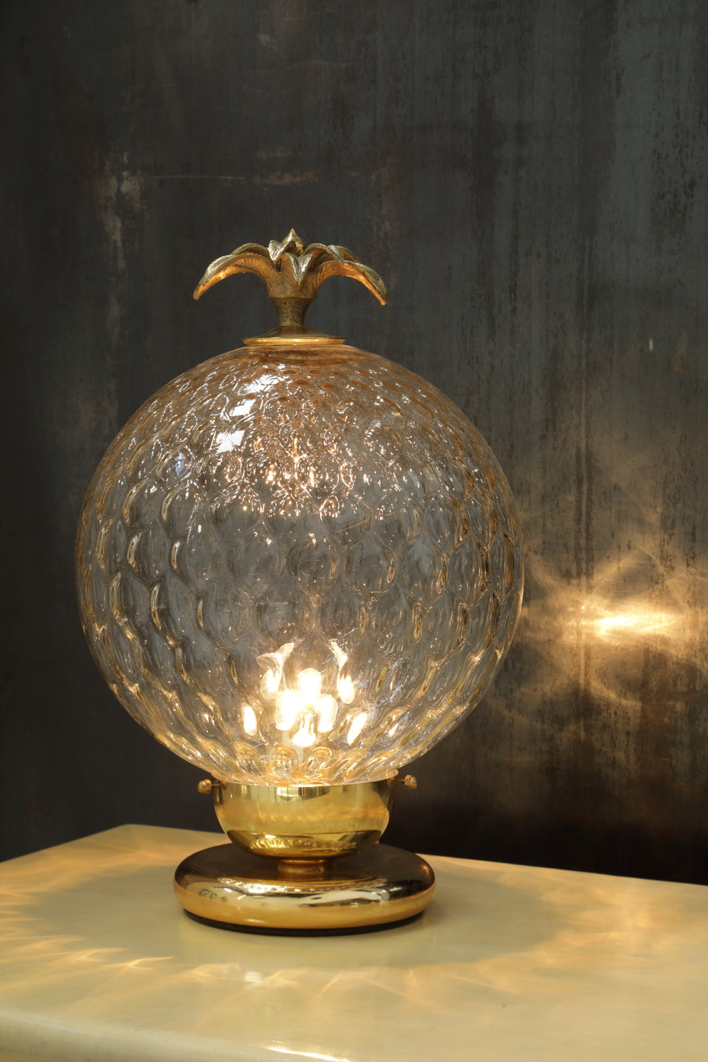 Lampada da tavolo ananas vetro ottone anni 70