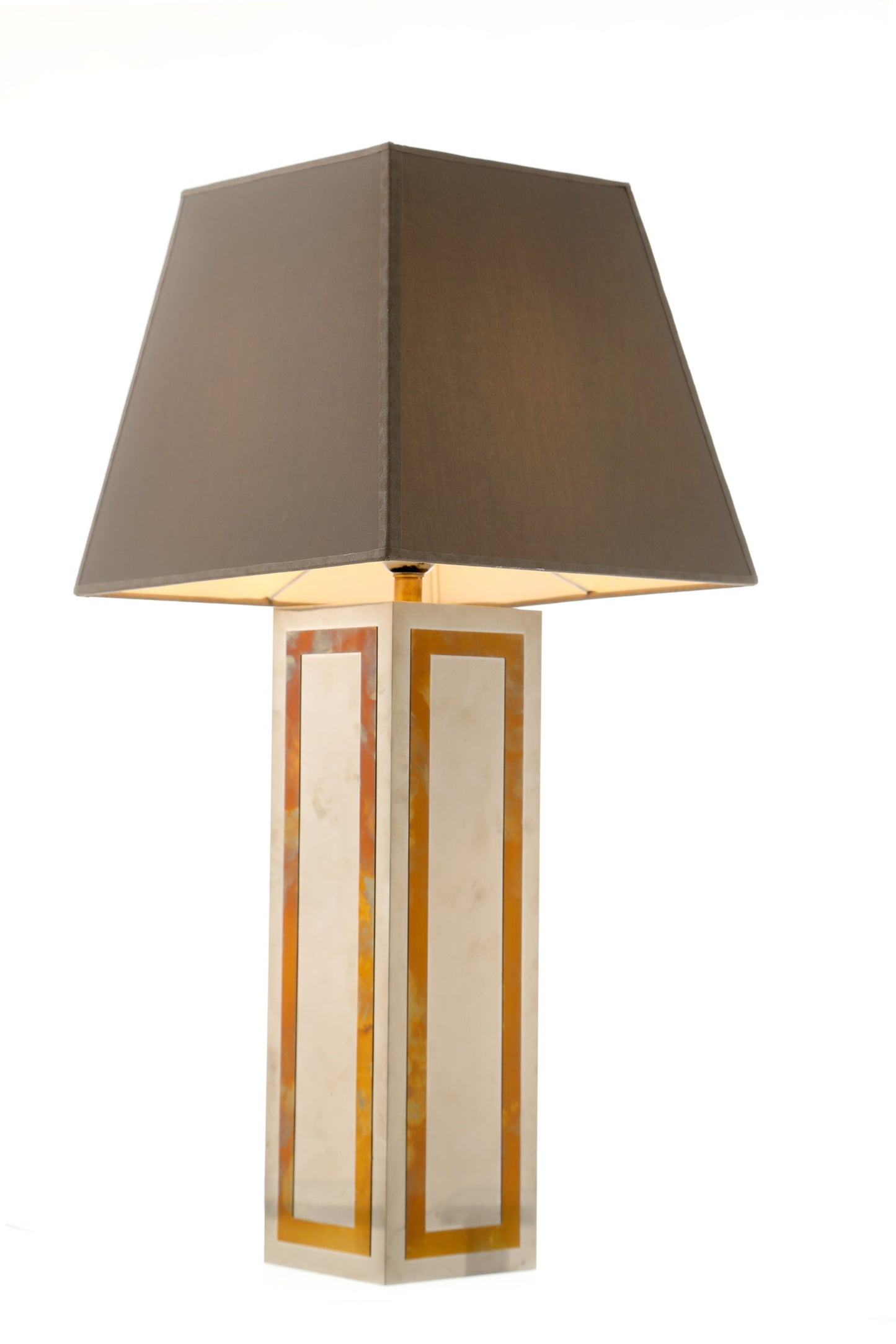 Steel and brass parallelepiped table lamp from the 70s