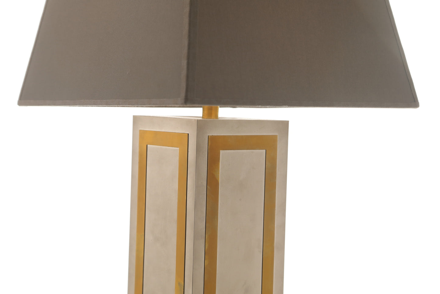 Steel and brass parallelepiped table lamp from the 70s