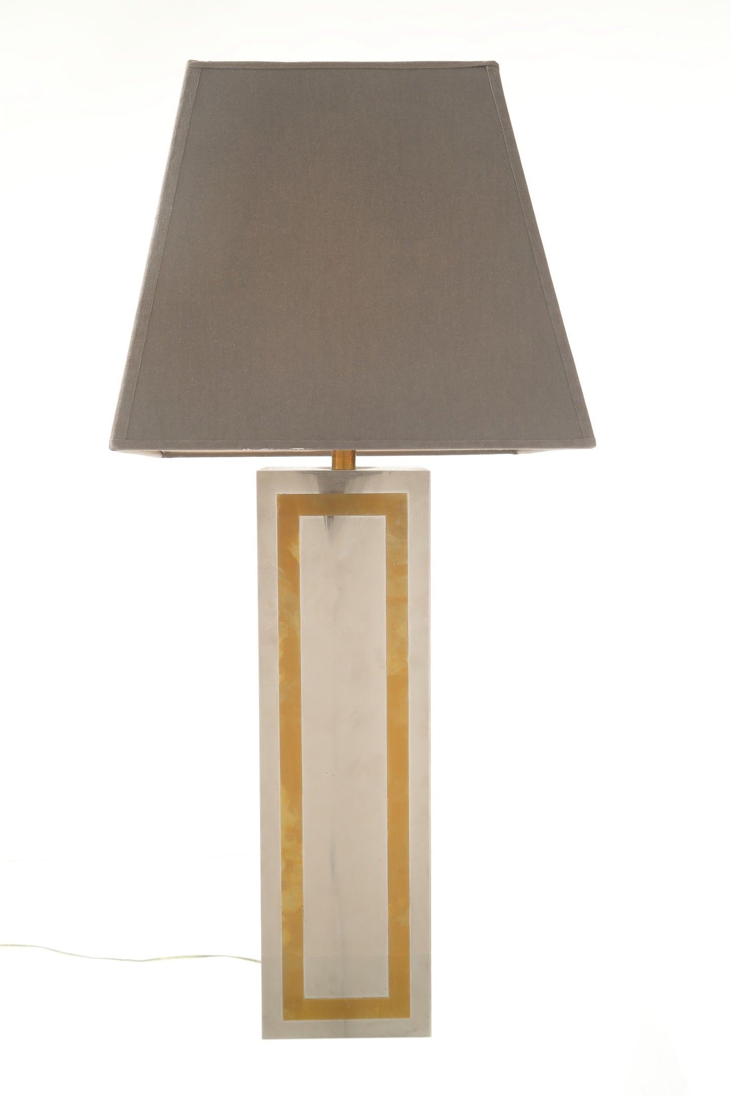 Steel and brass parallelepiped table lamp from the 70s