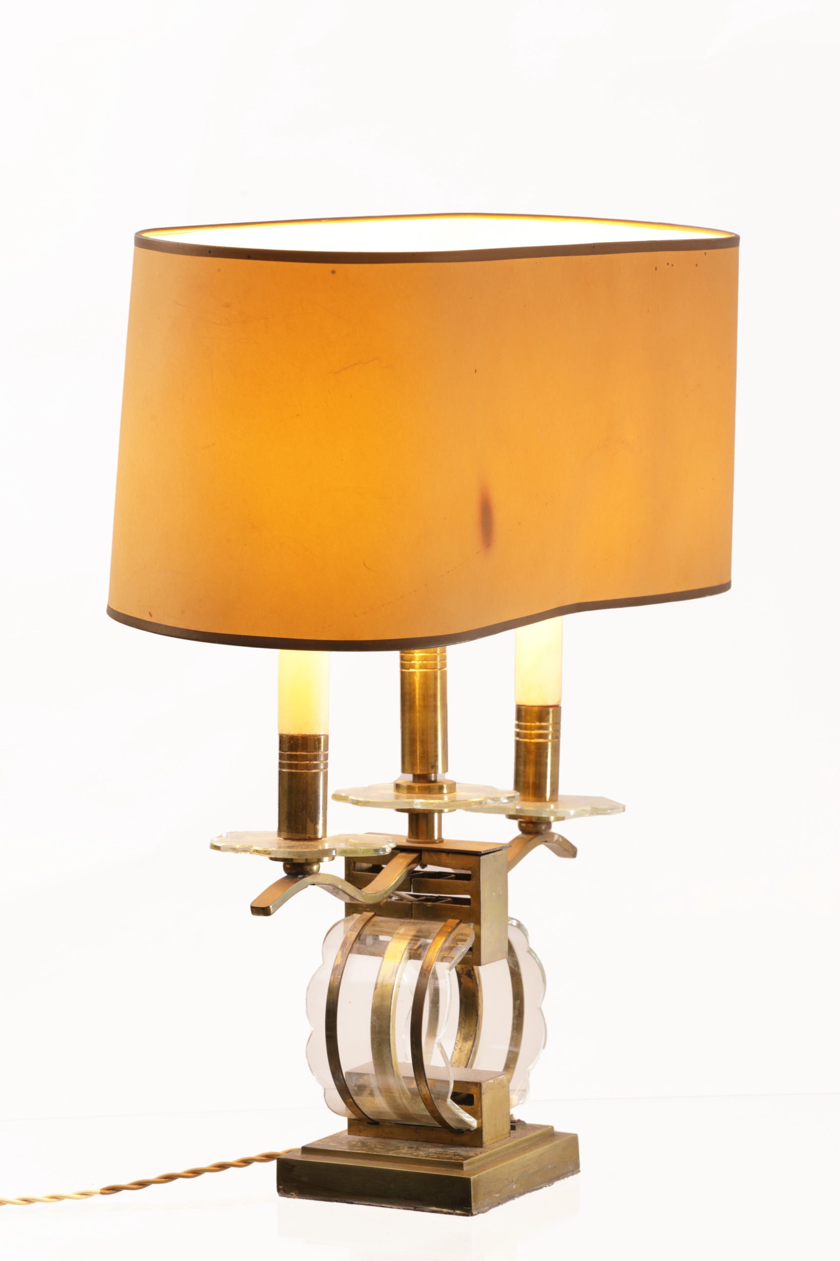 1940s brass and blown glass table lamp