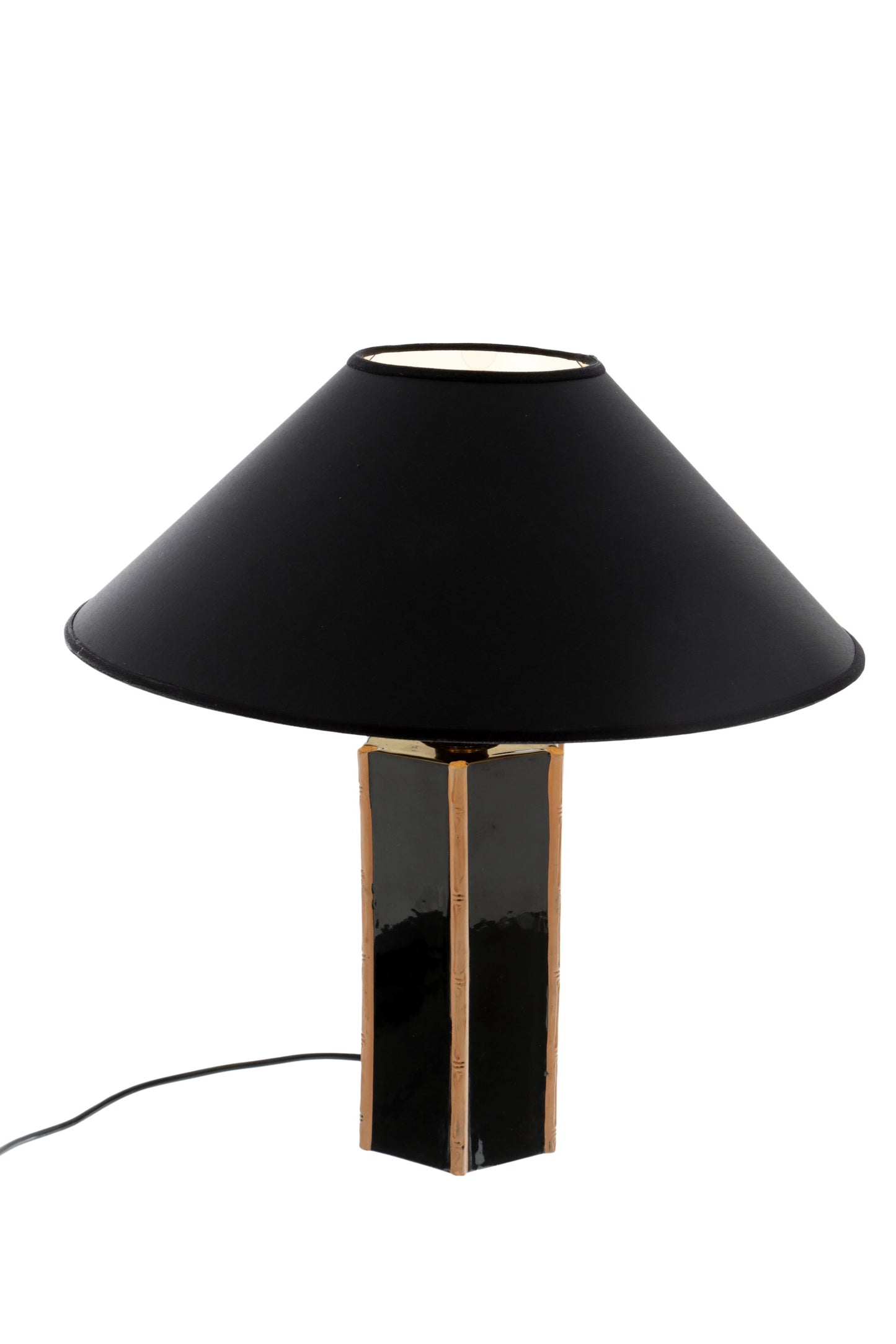 70s/80s table lamp in black glazed terracotta