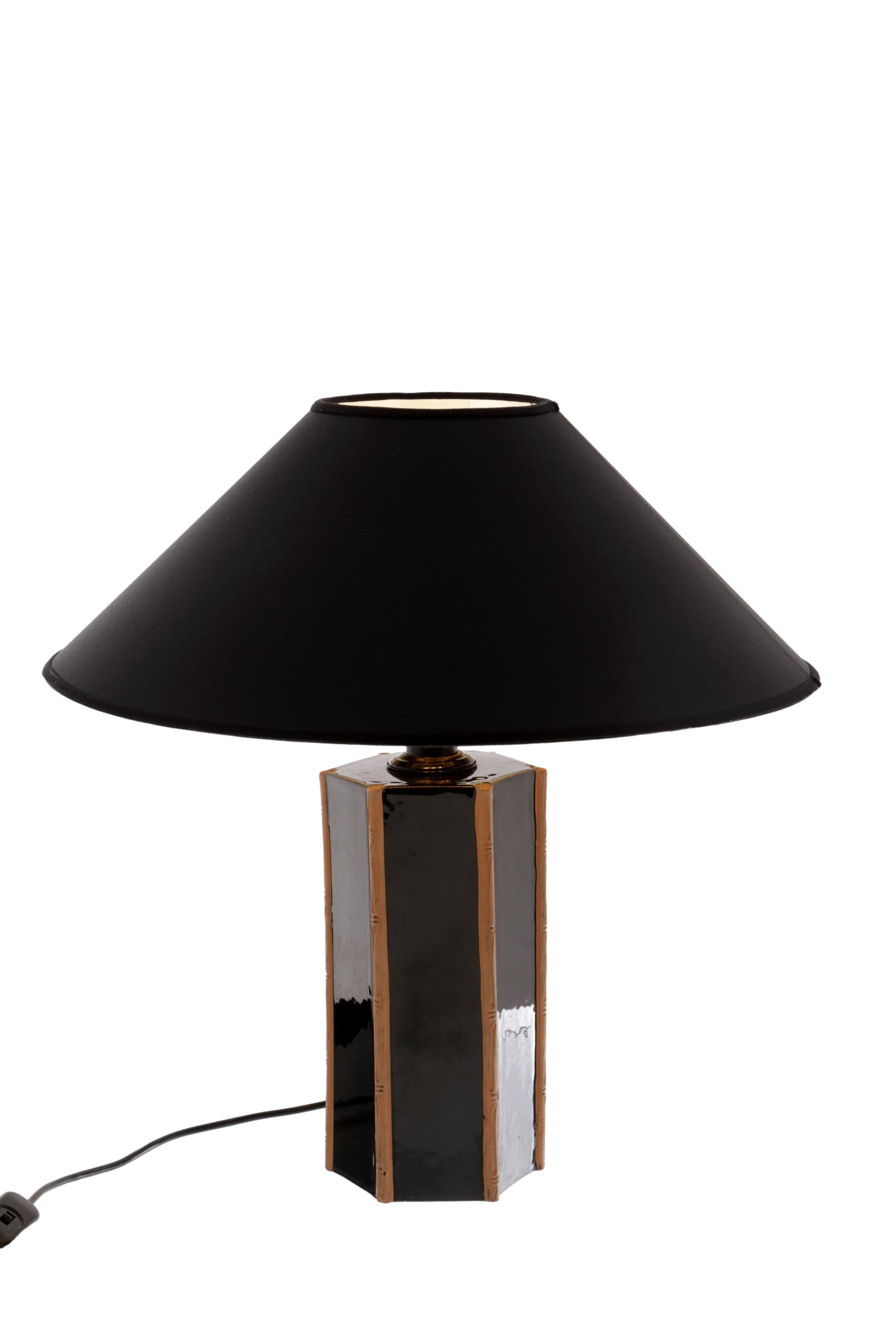 70s/80s table lamp in black glazed terracotta