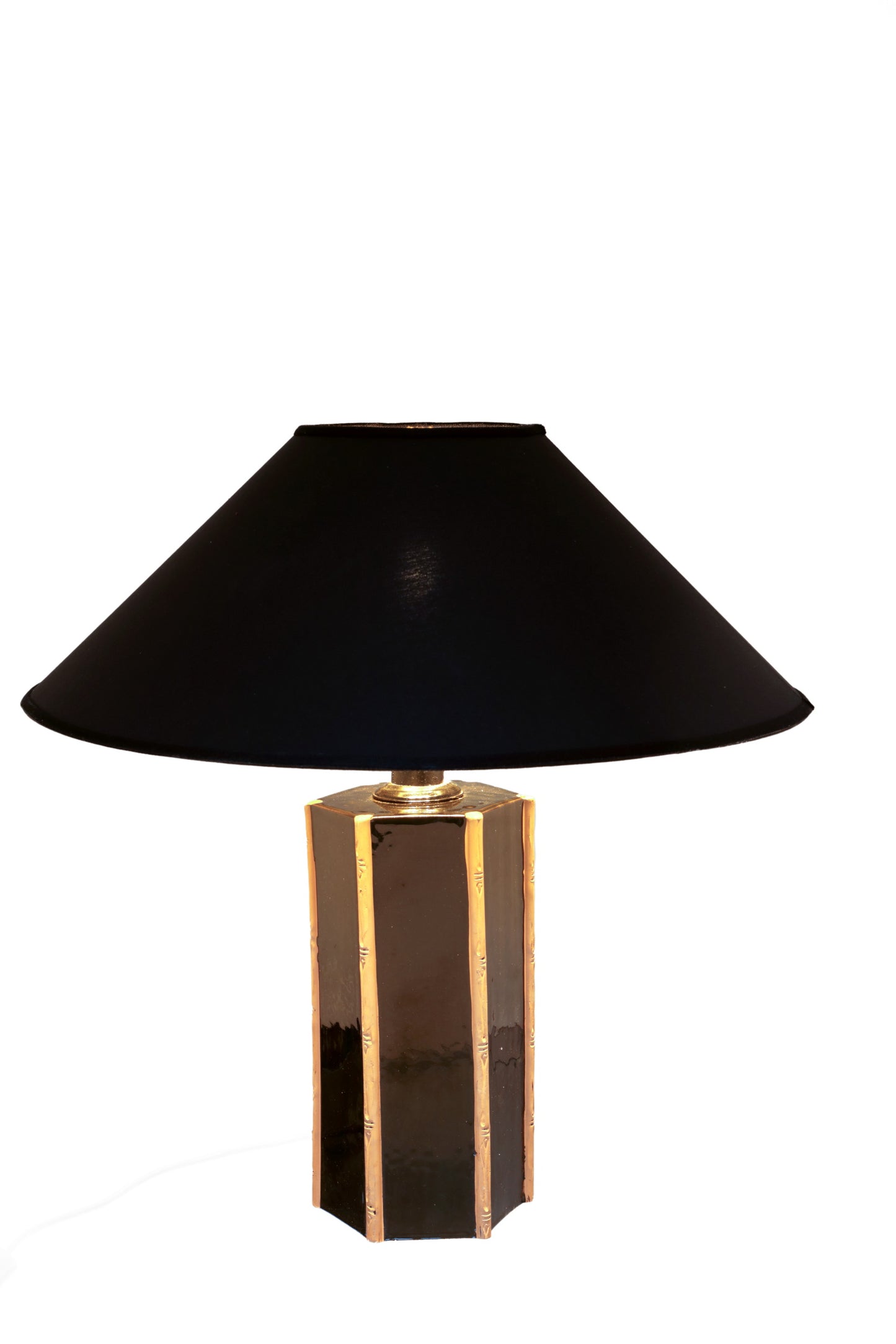 70s/80s table lamp in black glazed terracotta