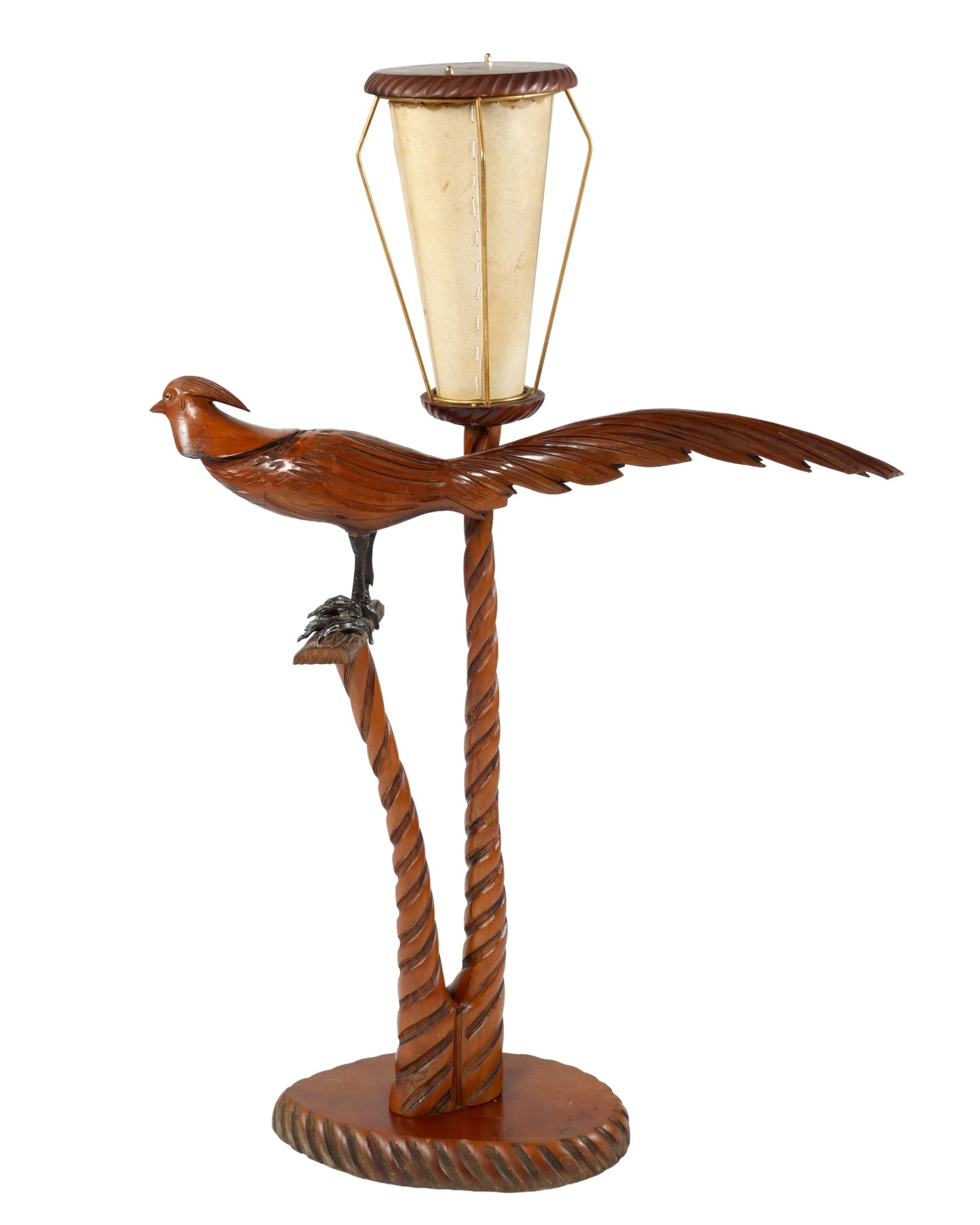 Aldo Tura Ucello wood floor lamp from the 1970s