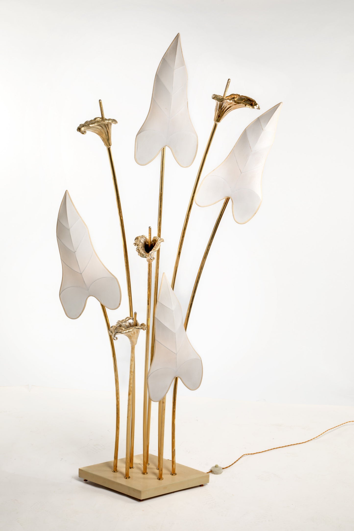 Floor lamp brass ivory leaf lampshades