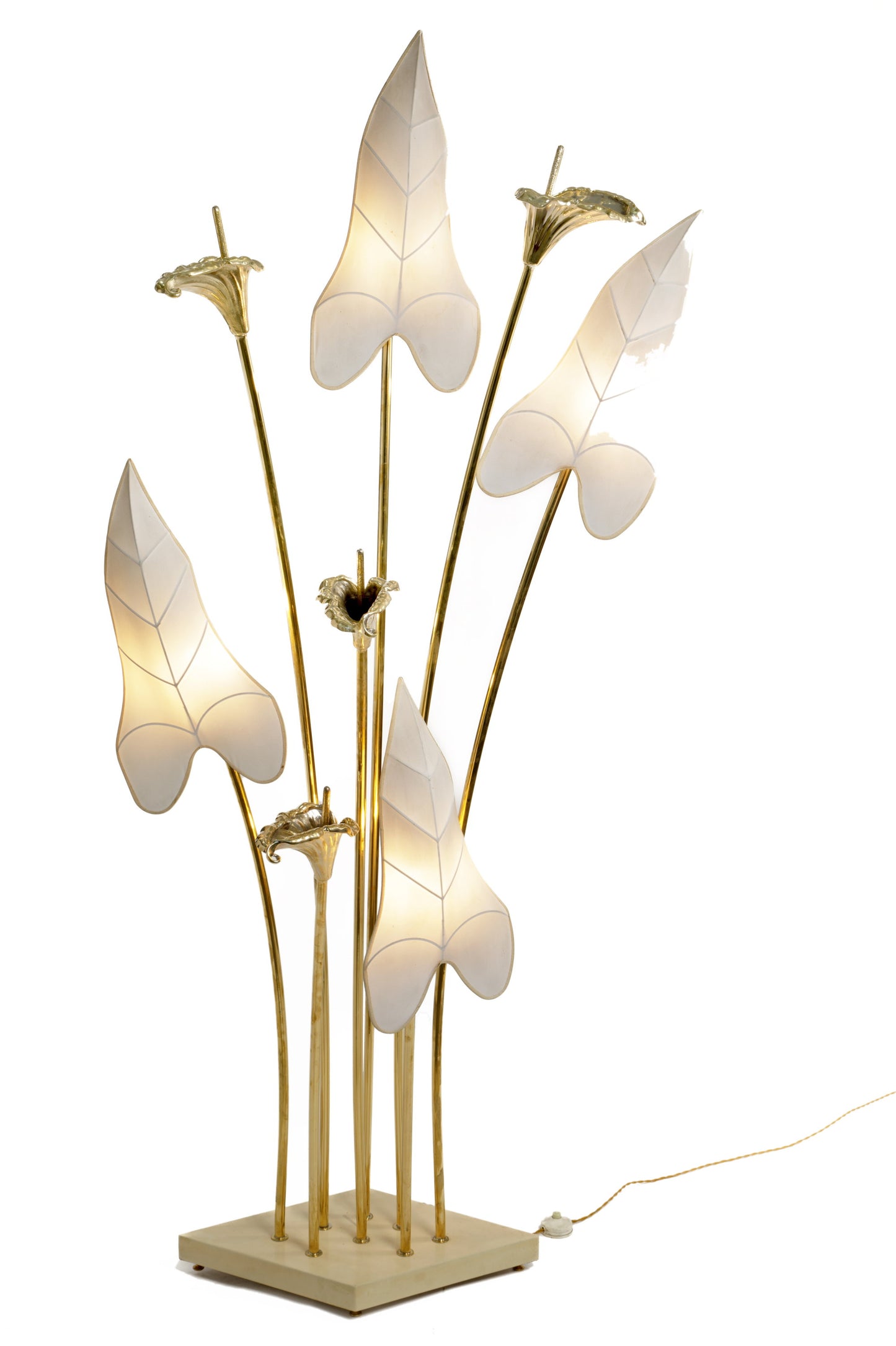 Floor lamp brass ivory leaf lampshades