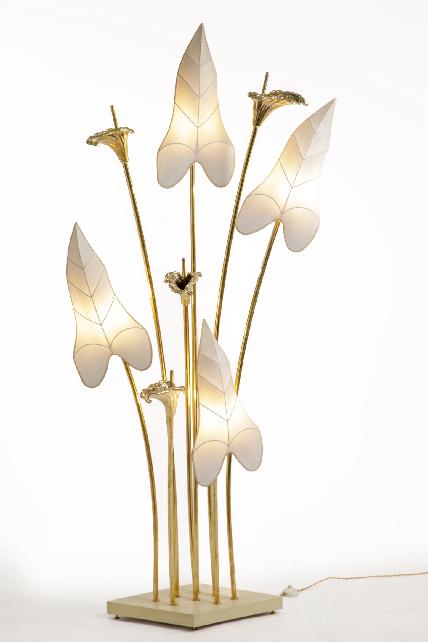 Floor lamp brass ivory leaf lampshades