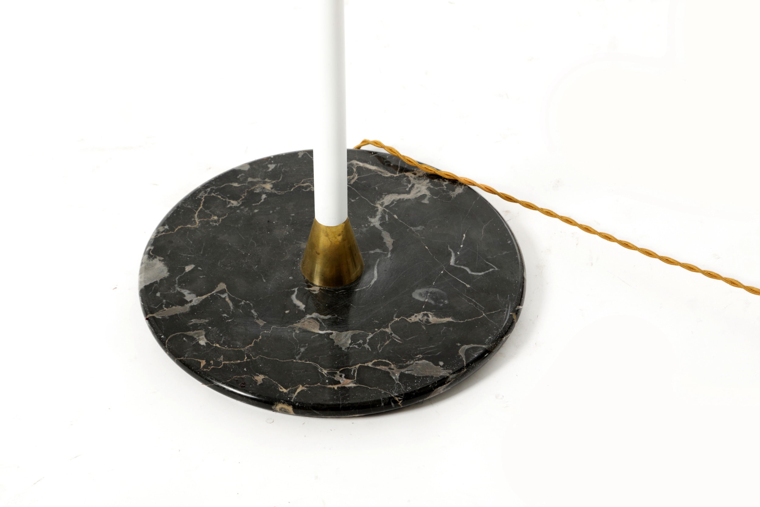 1950s floor lamp, white-stained brass, straw lampshade
