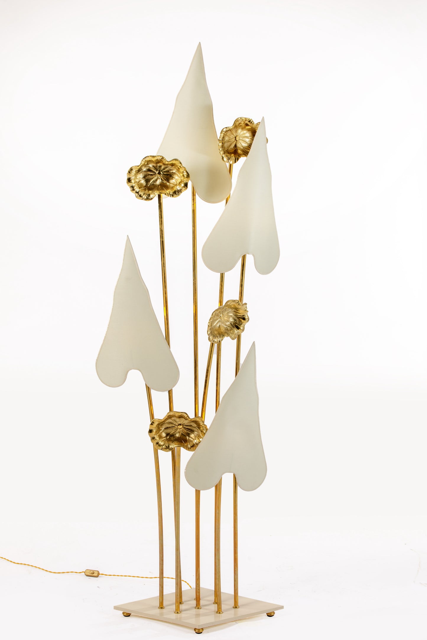 Floor lamp brass ivory leaf lampshades