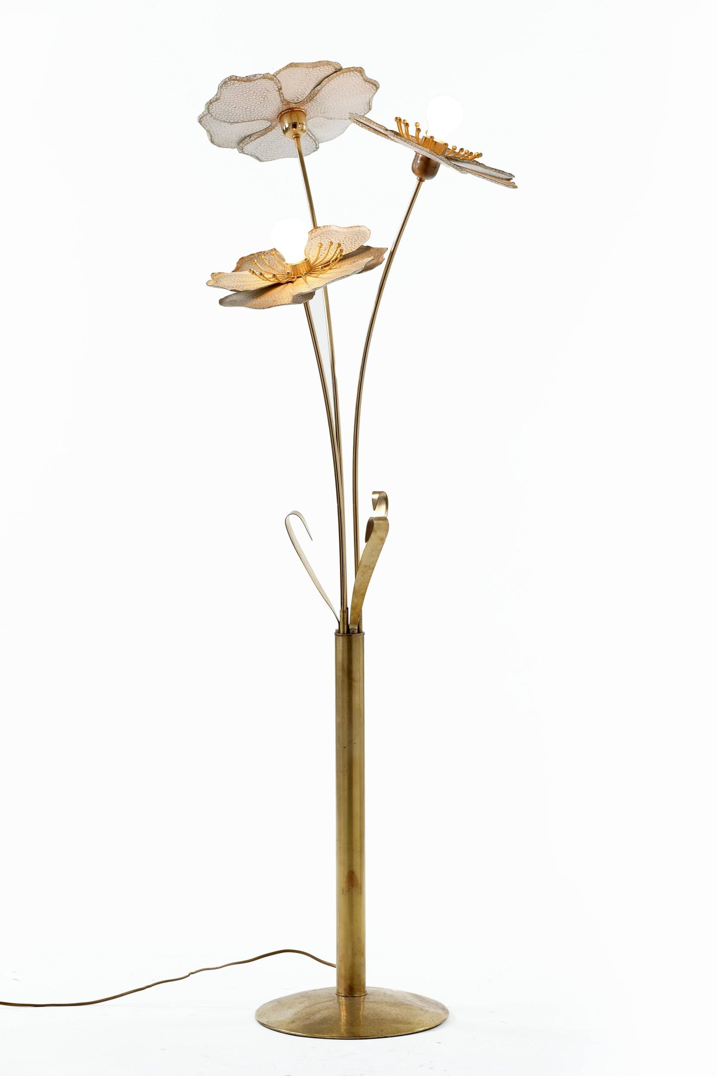 80s metal and brass flower floor lamp