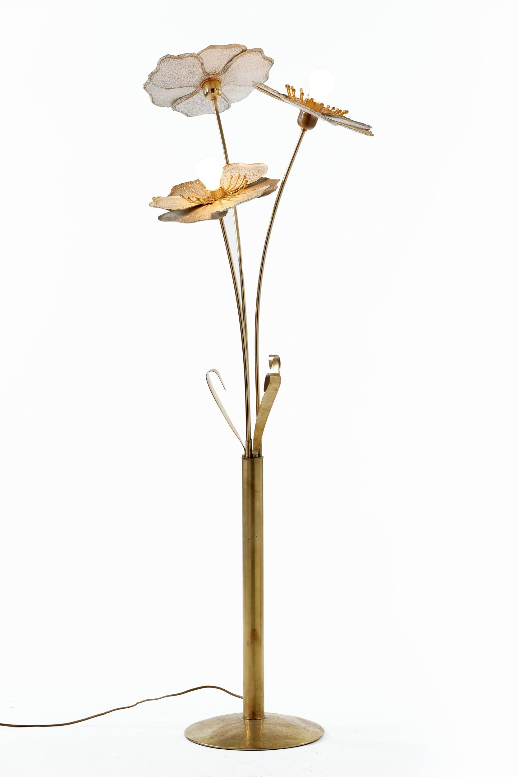 Lampada da terra fiore metallo e ottone anni 80