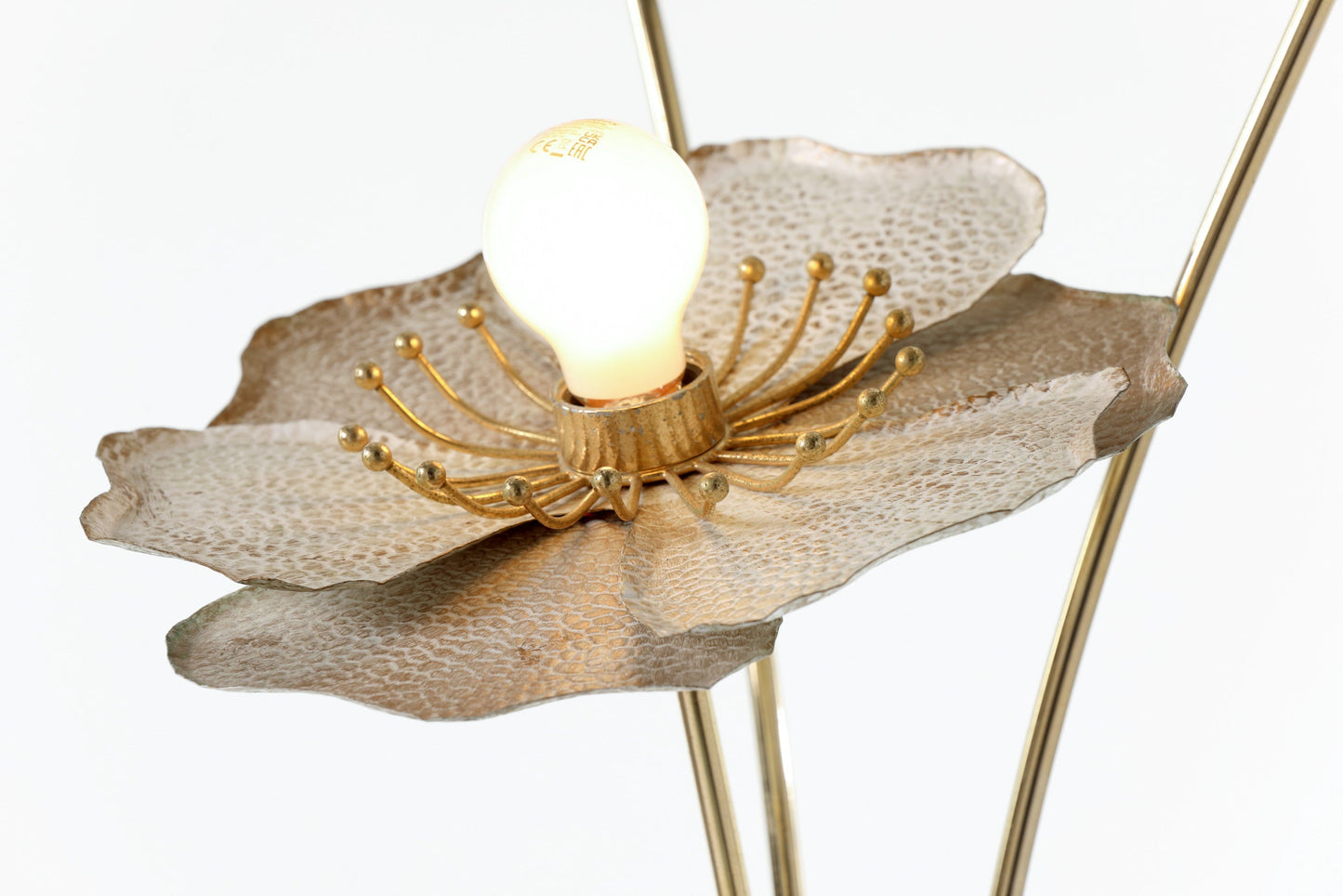 80s metal and brass flower floor lamp