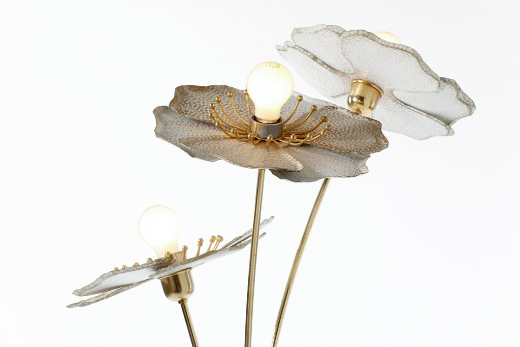 Lampada da terra fiore metallo e ottone anni 80