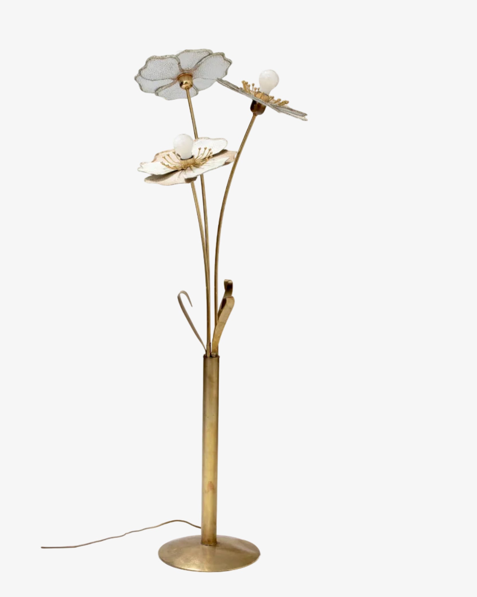 Lampada da terra fiore metallo e ottone anni 80