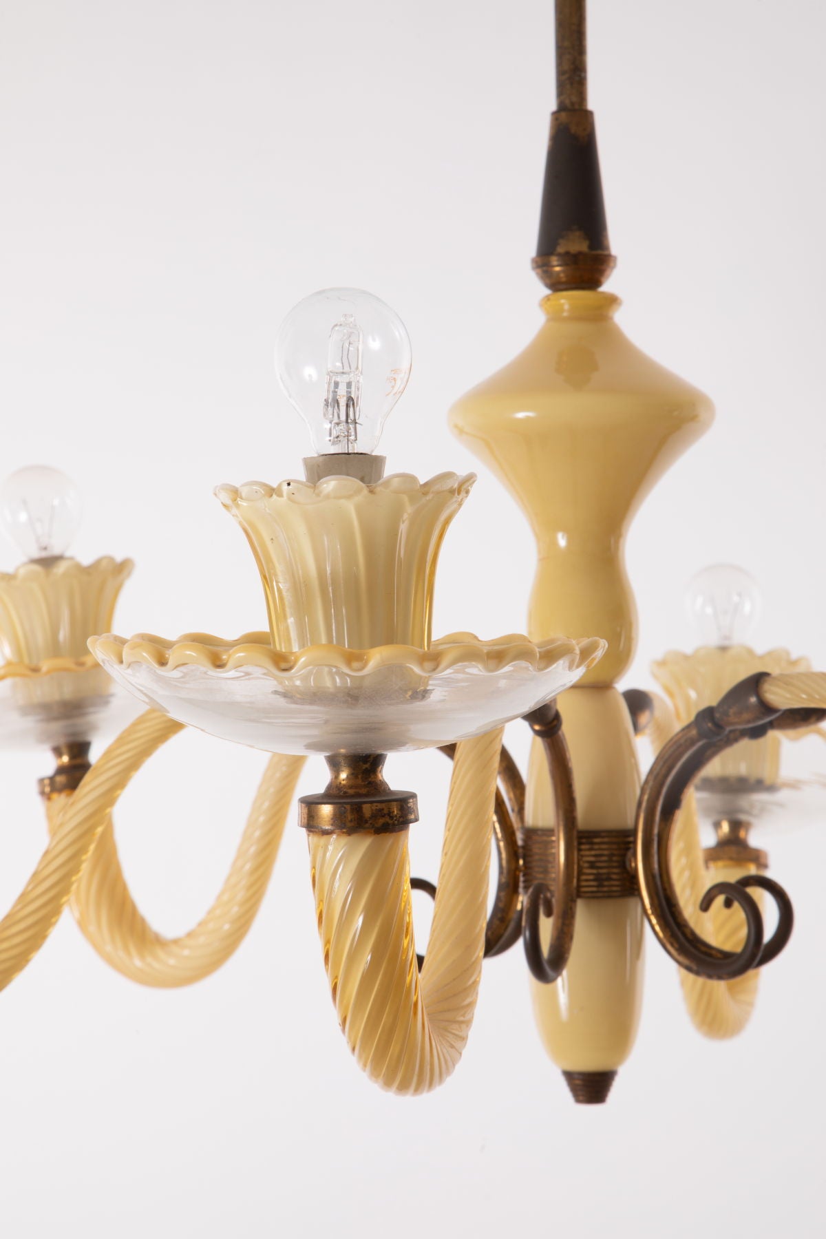 Six lights ivory Murano chandelier from the 60s