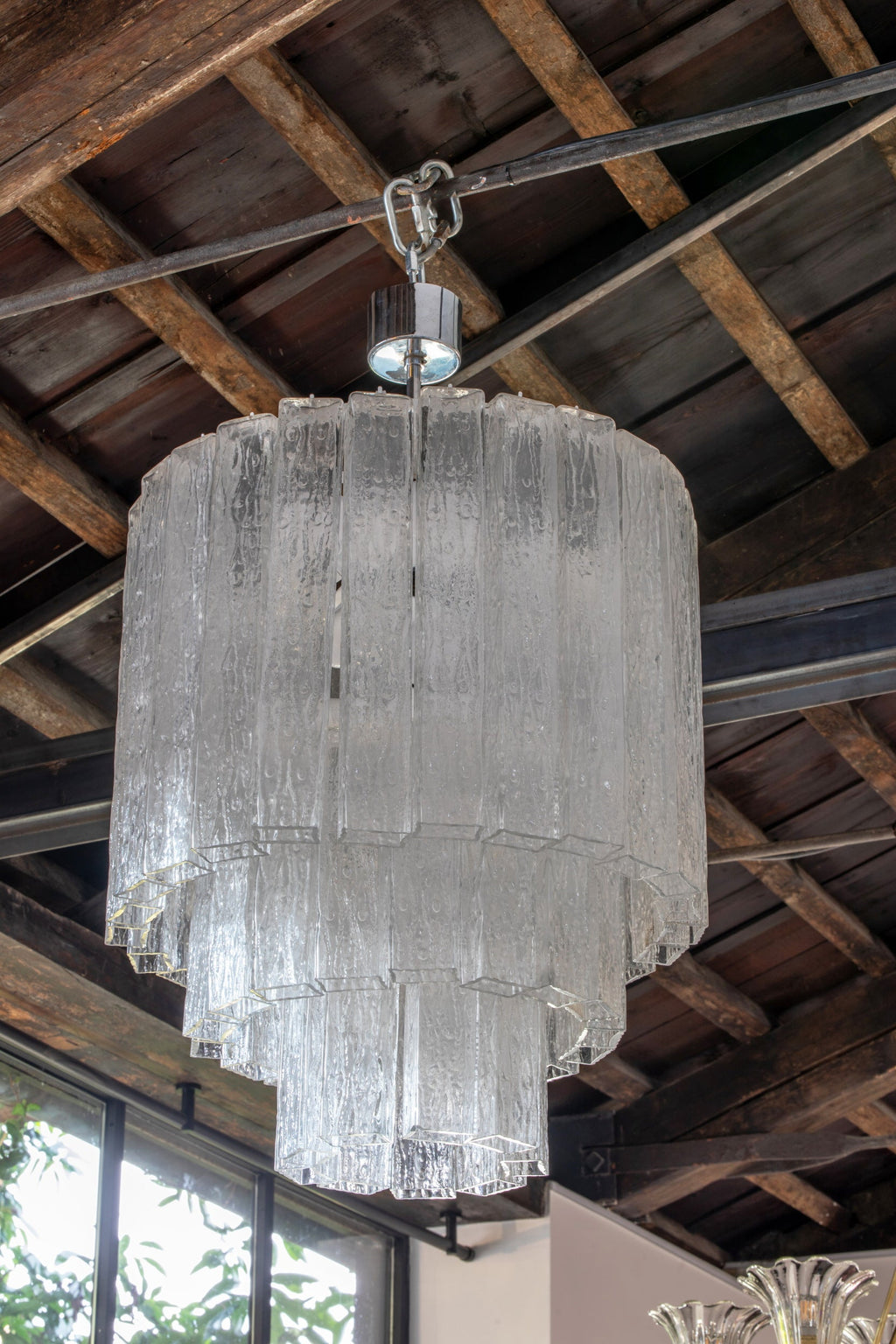 Murano chandelier with bark rectangular section tubes
