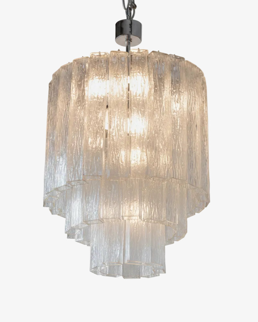 Murano chandelier with bark rectangular section tubes