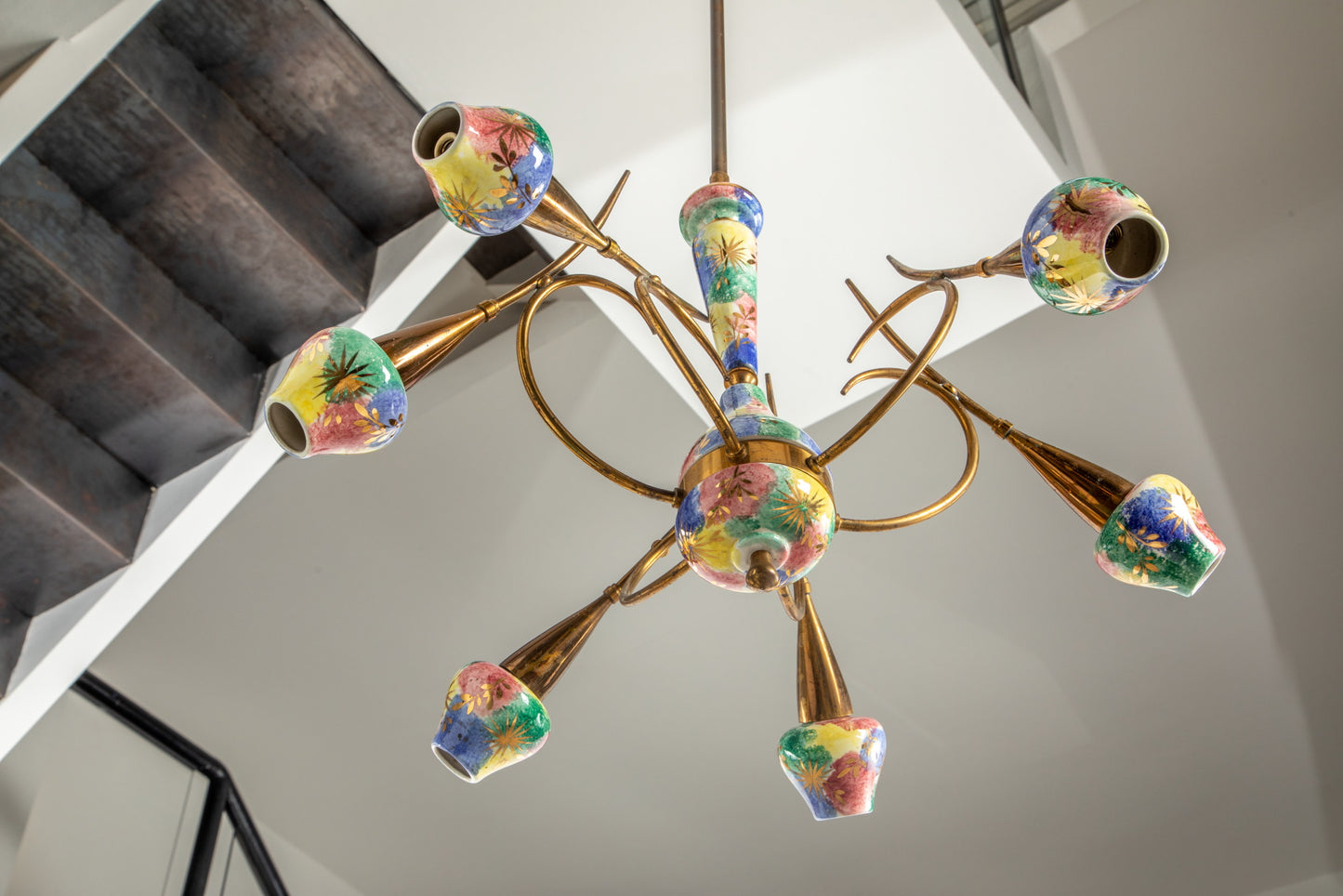 1950s glazed ceramic chandelier