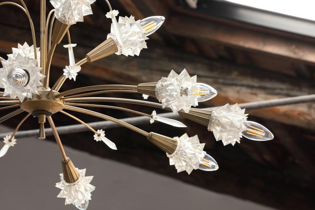 Lampadario anni 50 ottone e vetro diamantato