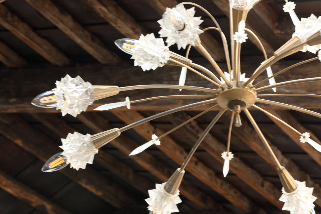 Lampadario anni 50 ottone e vetro diamantato