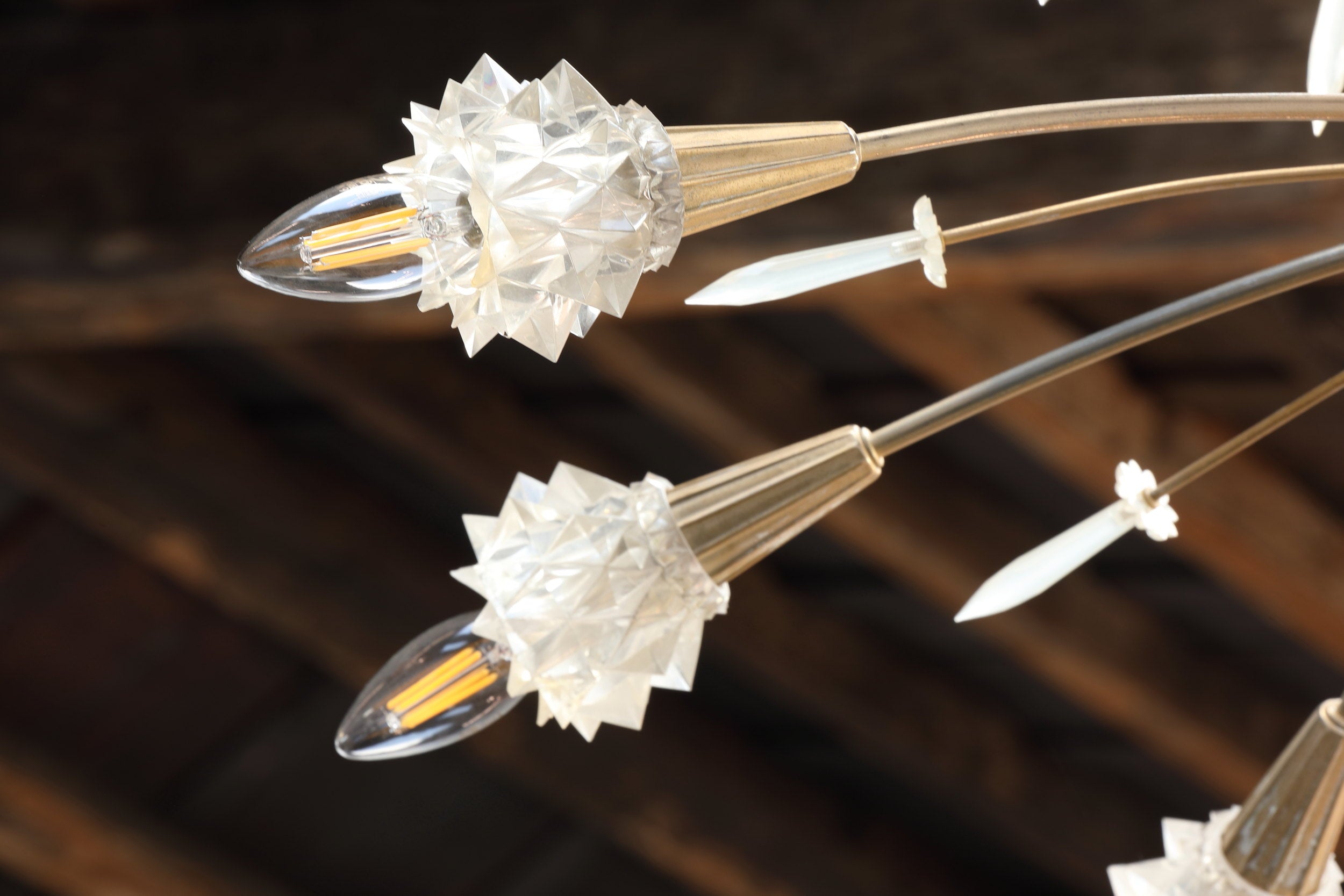 Lampadario anni 50 ottone e vetro diamantato