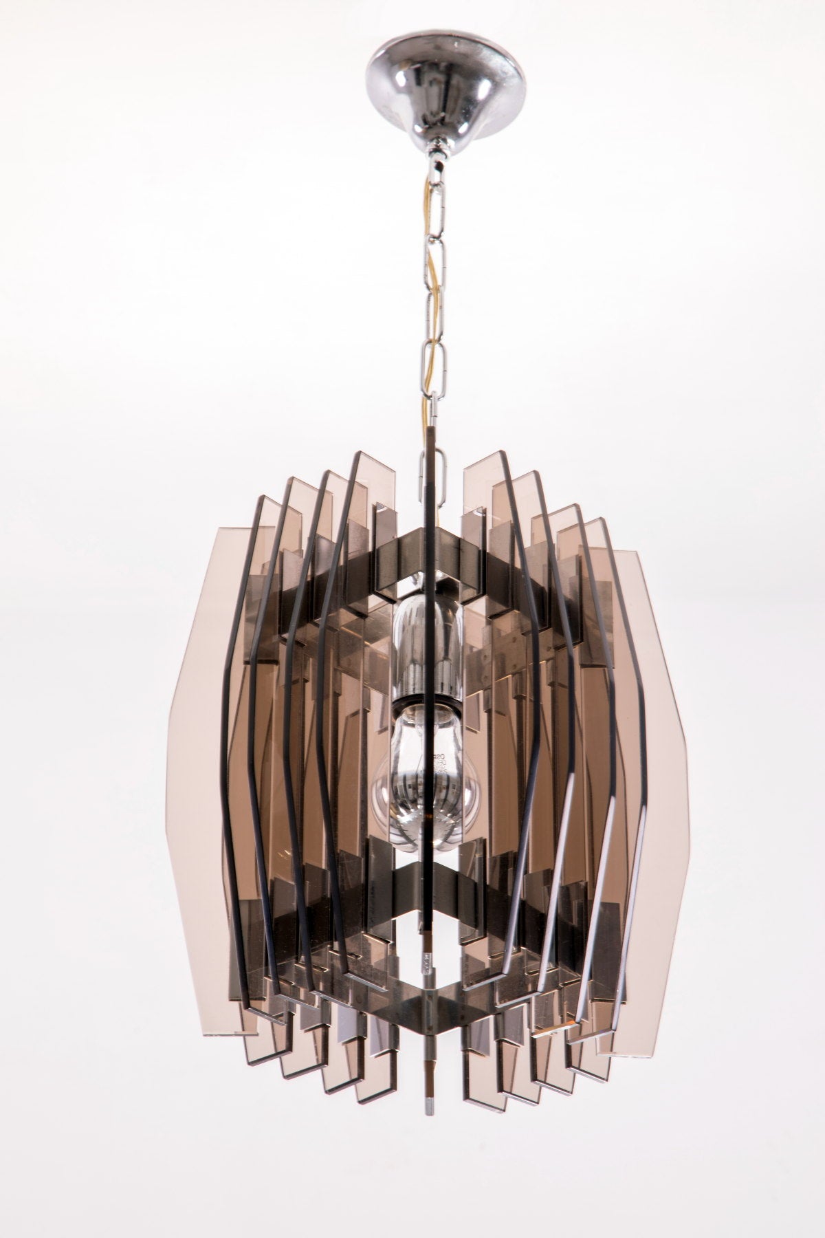 Smoked glass wedges chandelier from the 70s