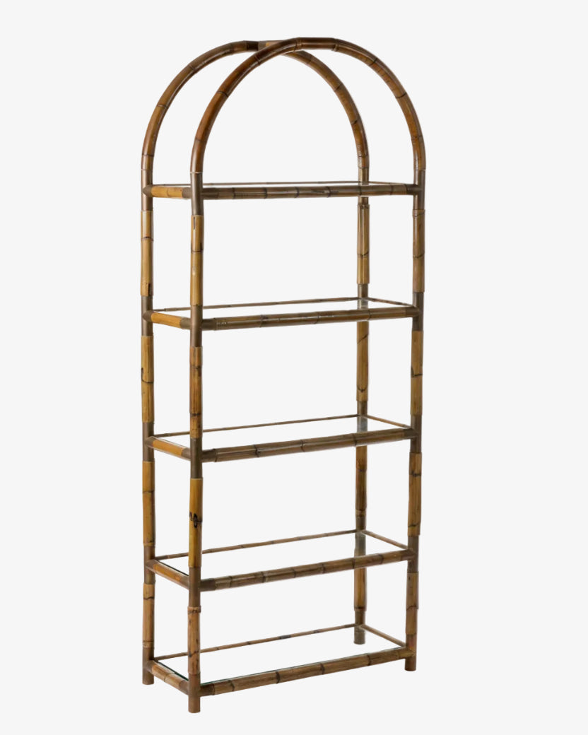 Bamboo and brass arch bookcase from the 70s