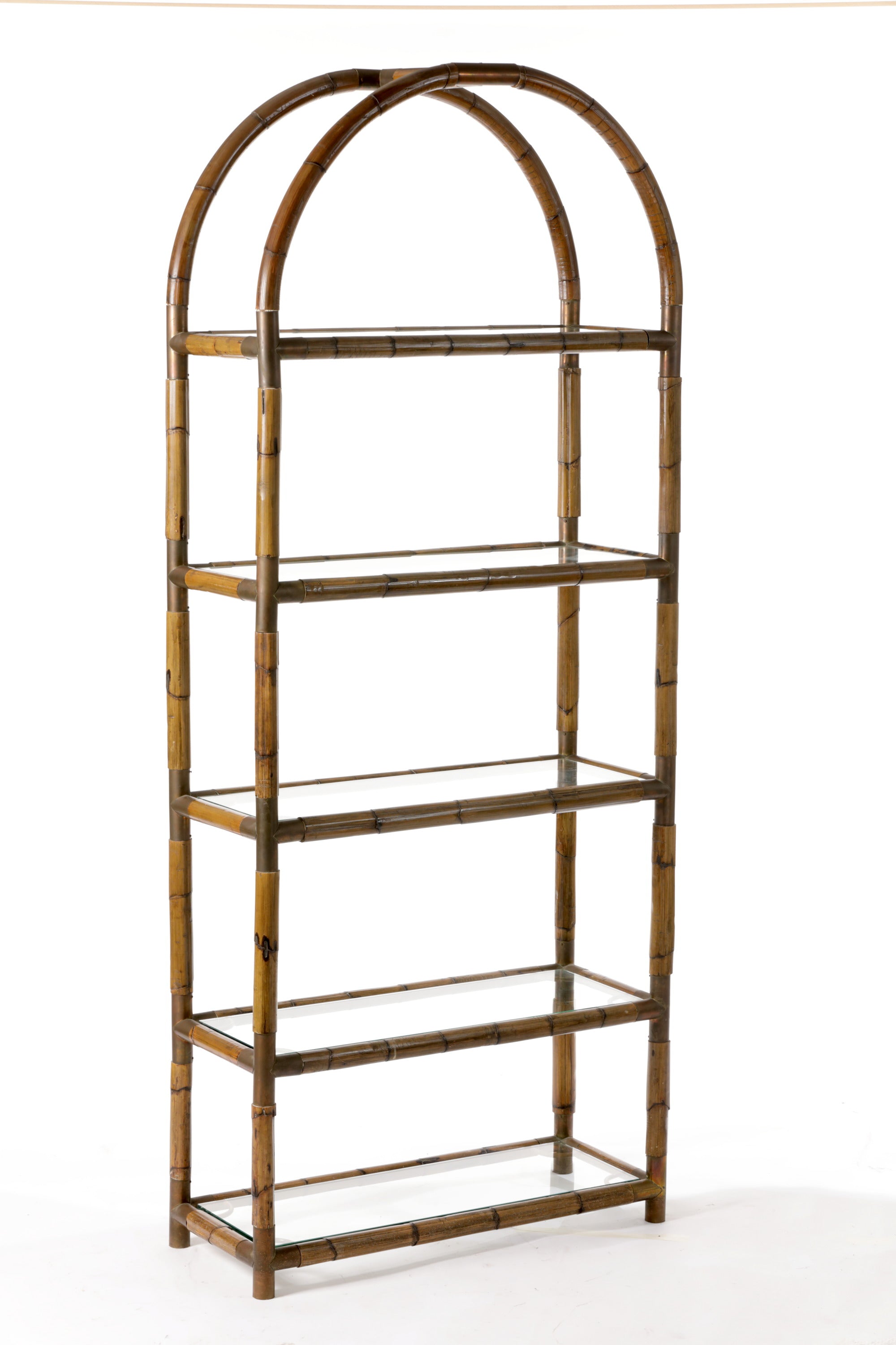 Bamboo and brass arch bookcase from the 70s
