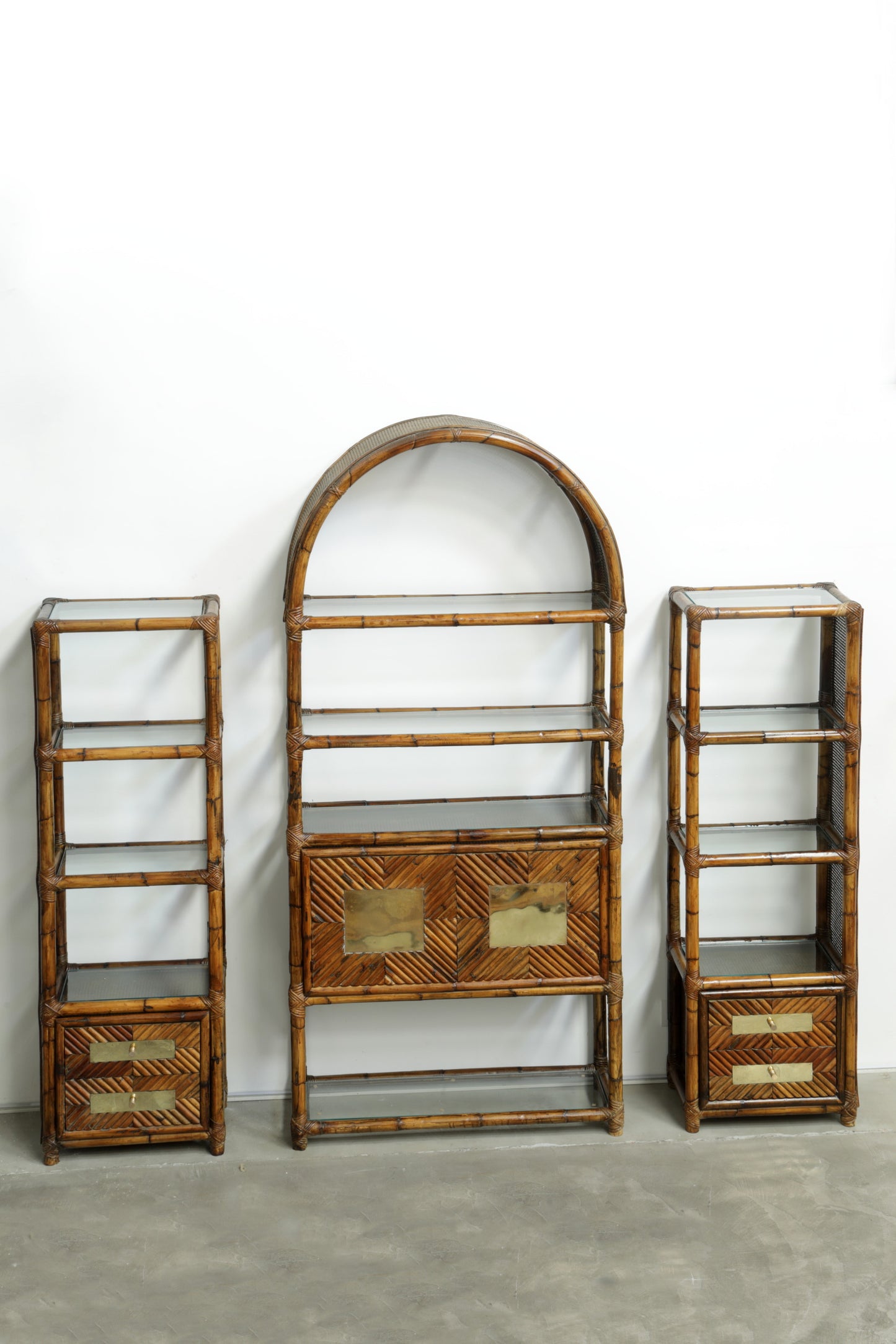 Modular bamboo and Vienna straw bookcase from the 70s