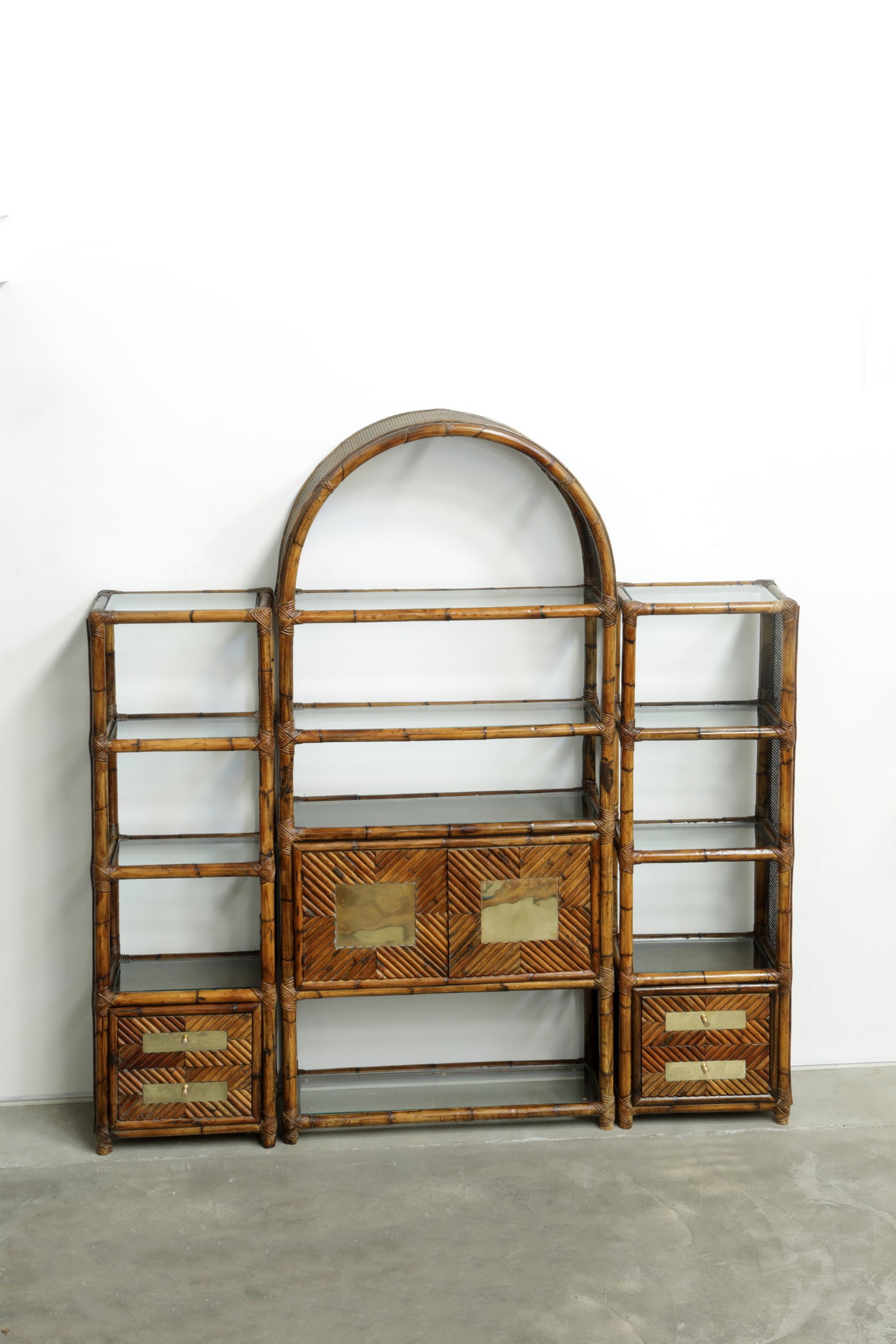 Modular bamboo and Vienna straw bookcase from the 70s