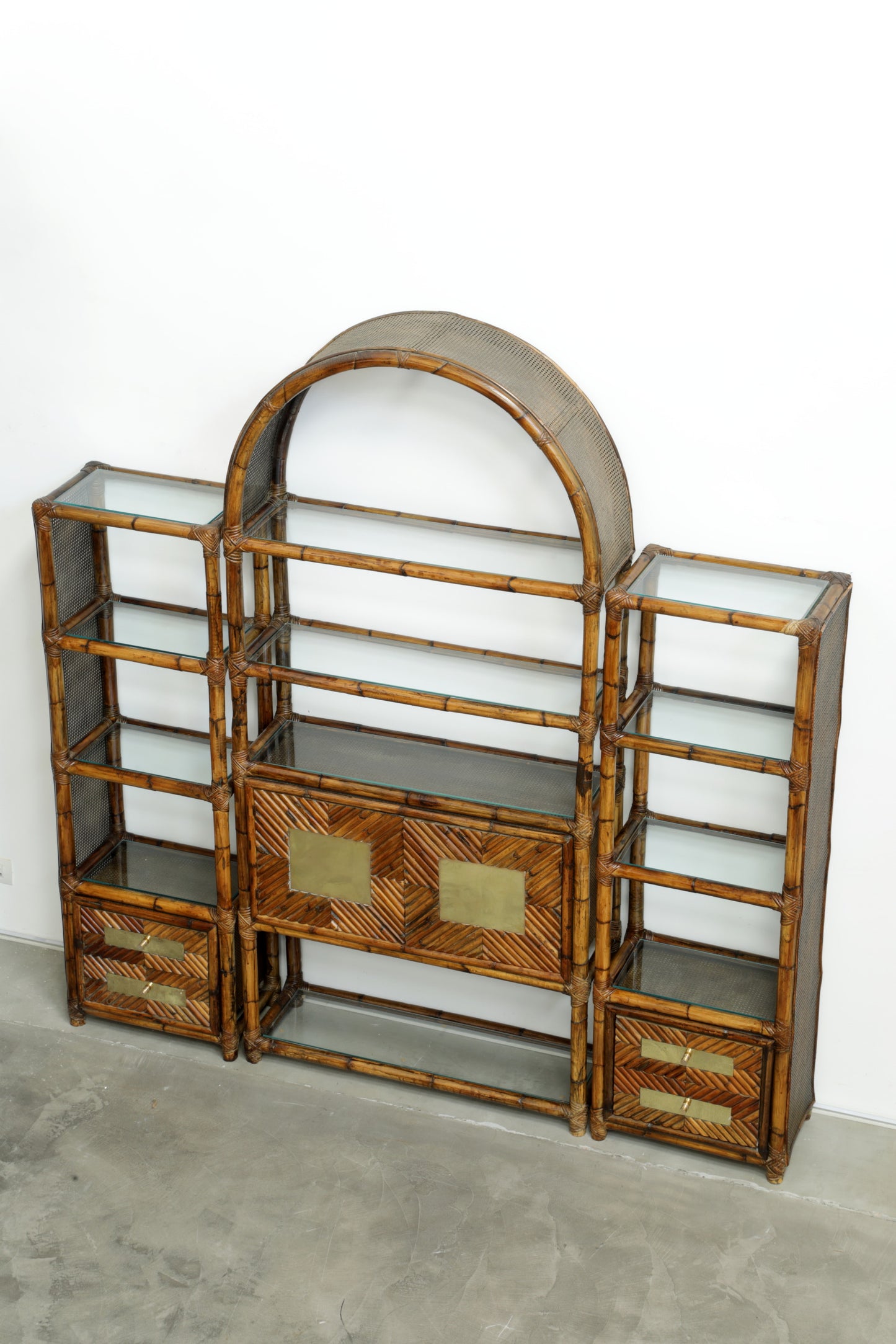 Modular bamboo and Vienna straw bookcase from the 70s