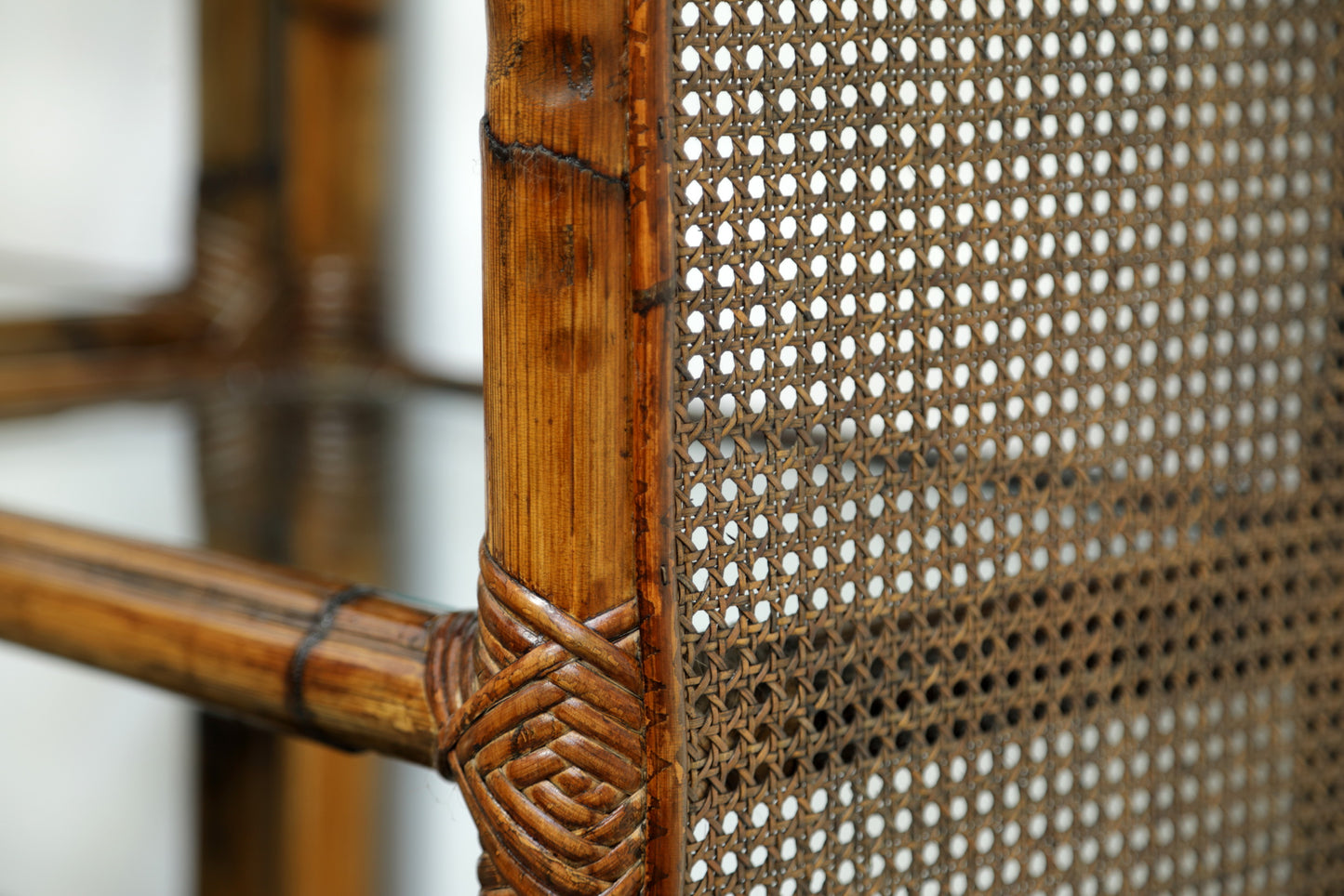 Modular bamboo and Vienna straw bookcase from the 70s