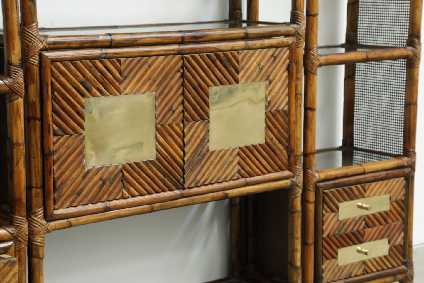 Modular bamboo and Vienna straw bookcase from the 70s