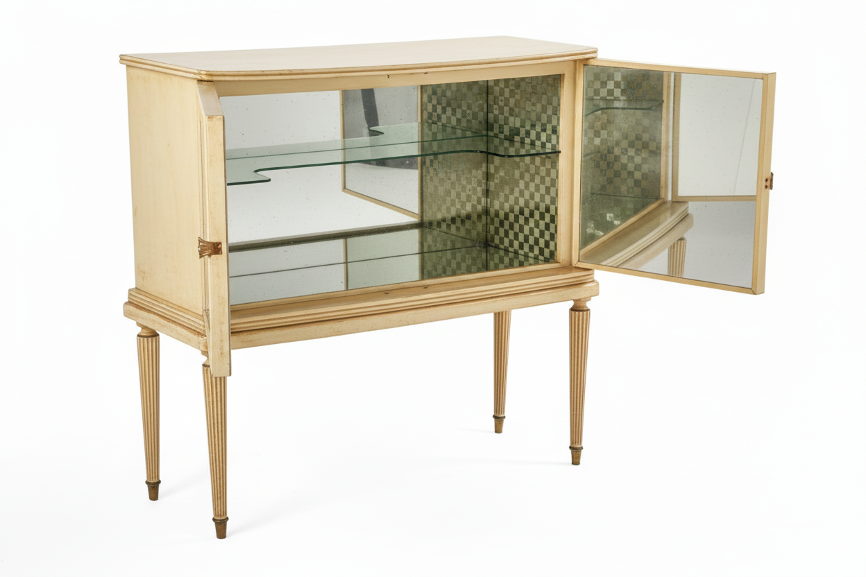 1950s ivory lacquered bar cabinet