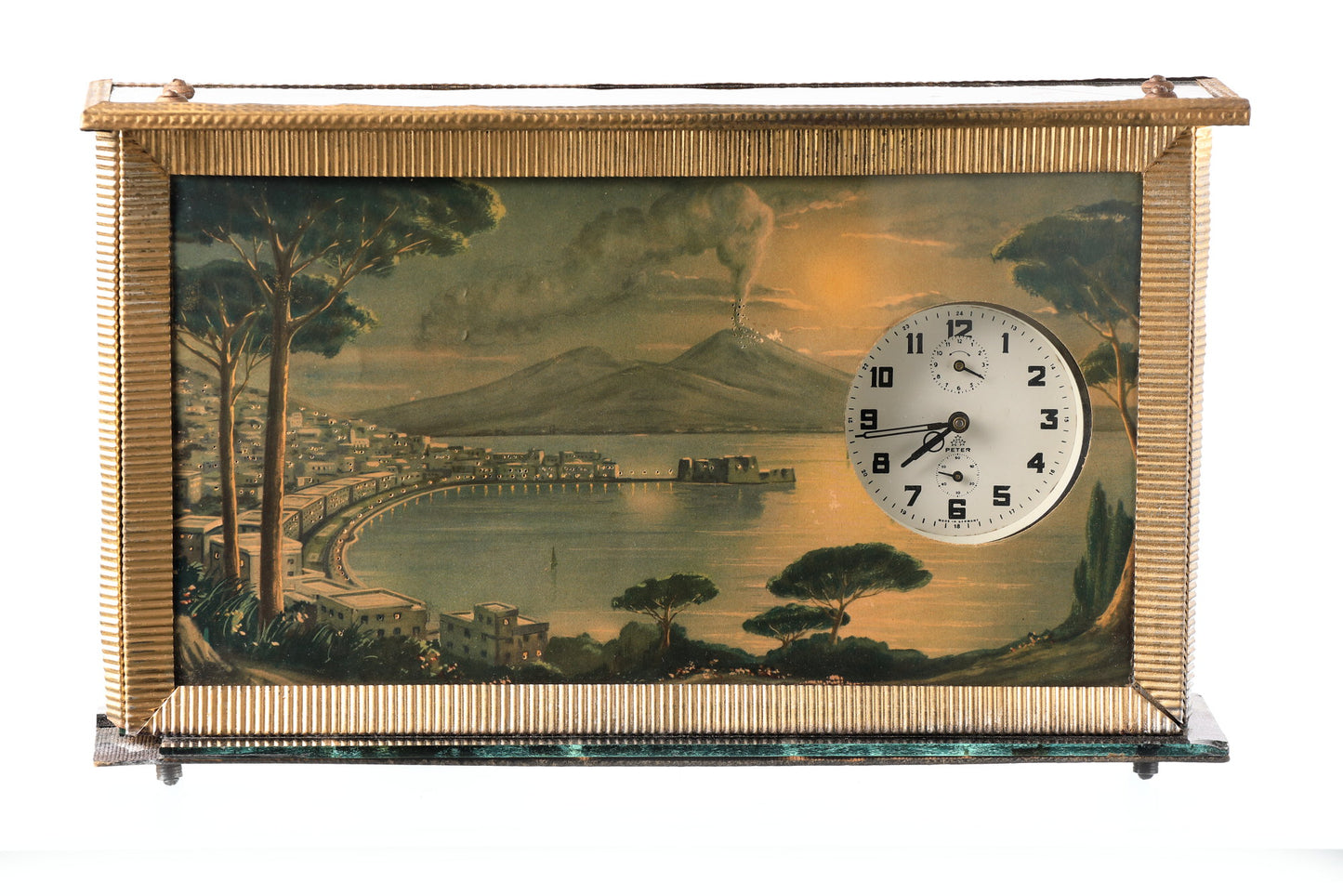 Case clock from the 50s gouache view of the Gulf of Naples