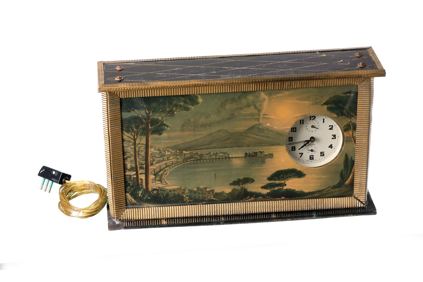 Case clock from the 50s gouache view of the Gulf of Naples