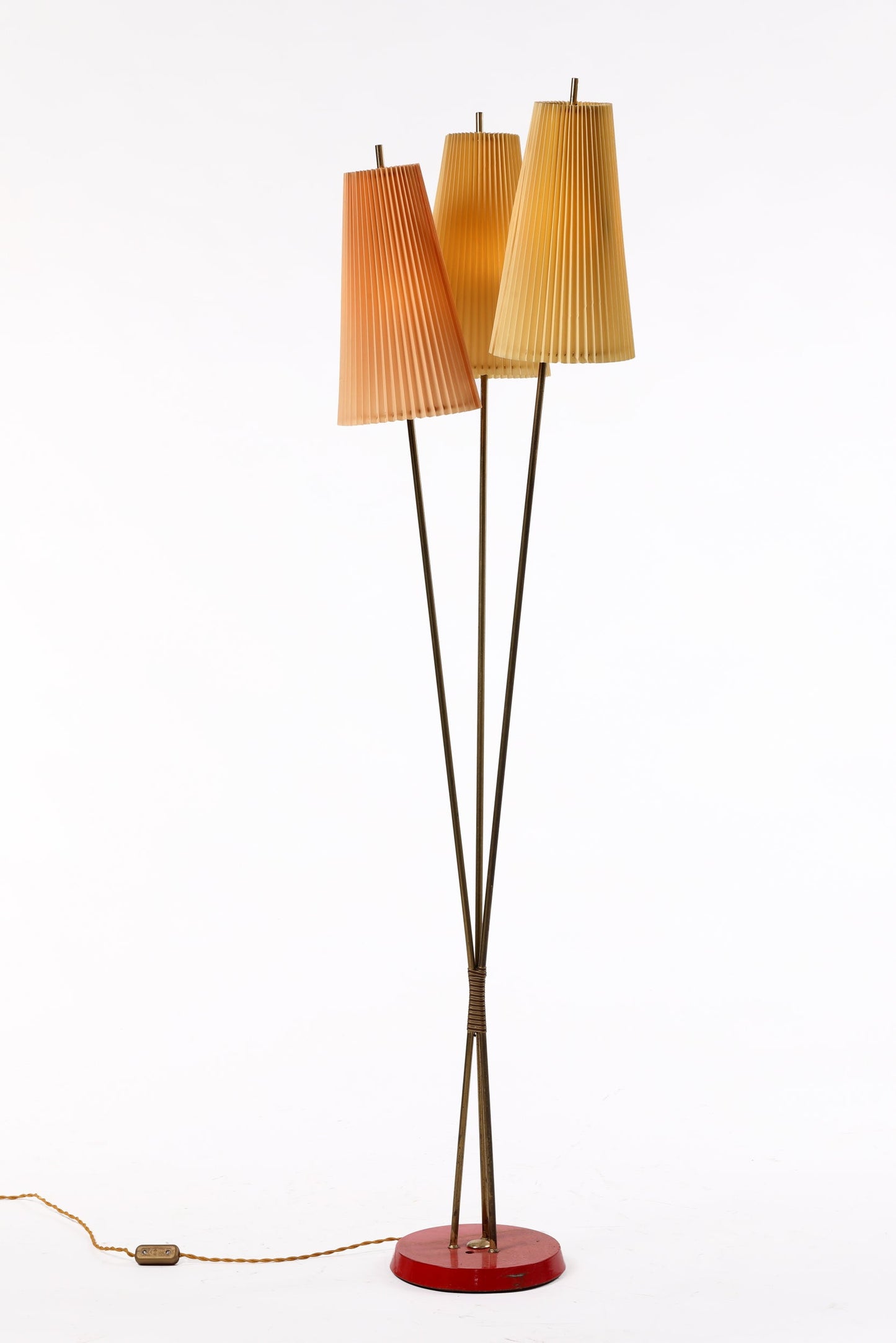 60s floor lamp with three stems and pleated lampshades