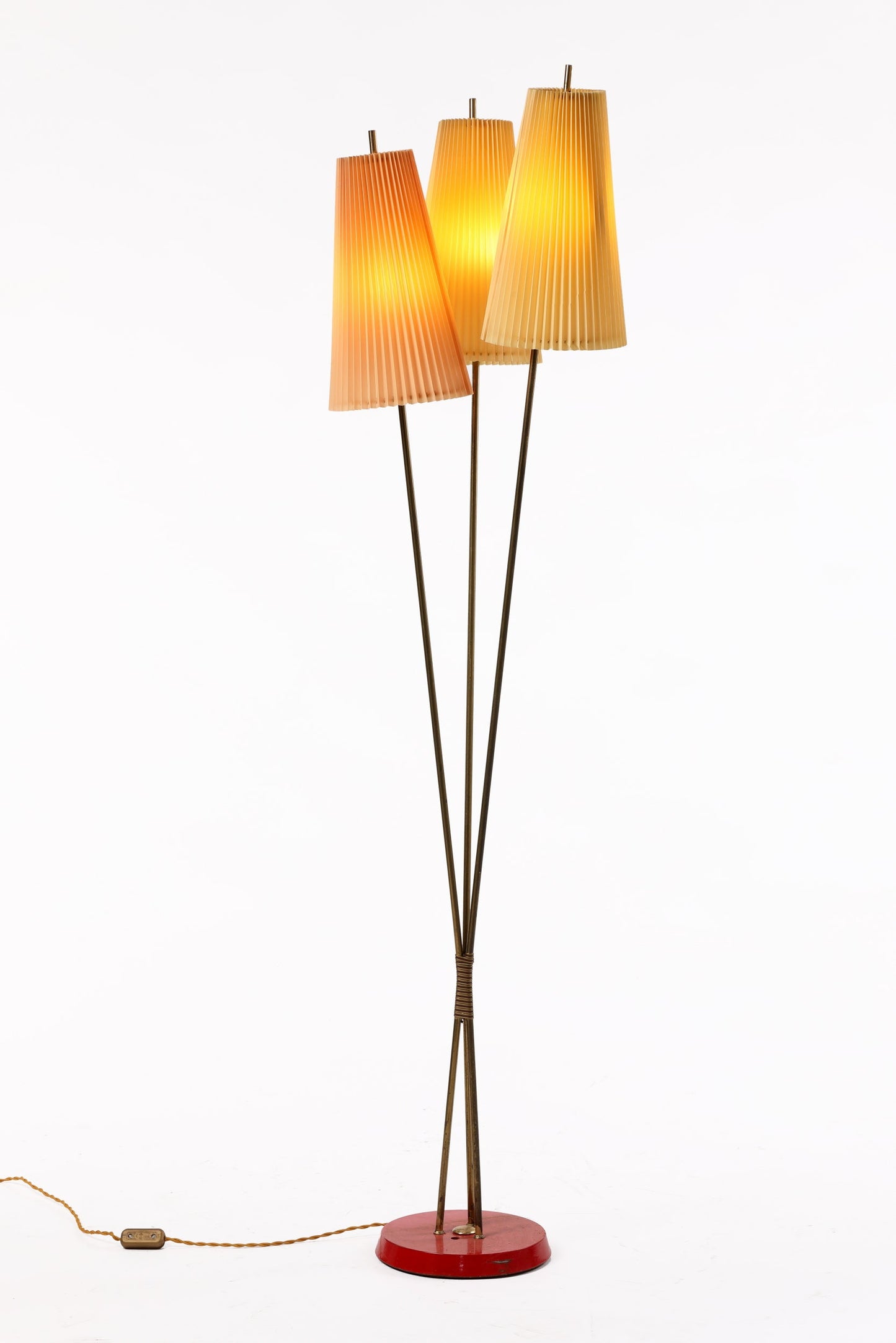 60s floor lamp with three stems and pleated lampshades